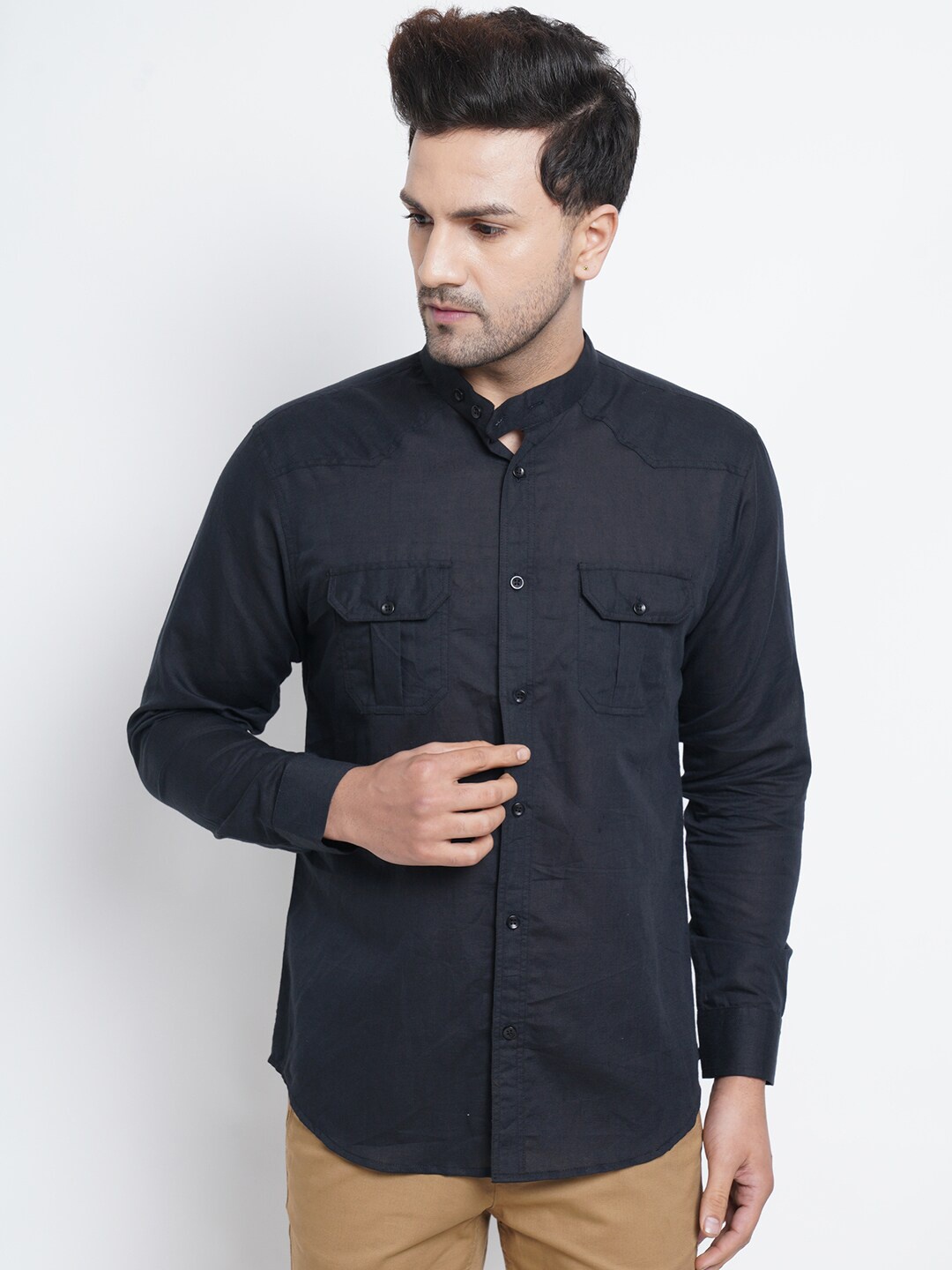 

Purple State Men Black Slim Fit Cotton Shirt