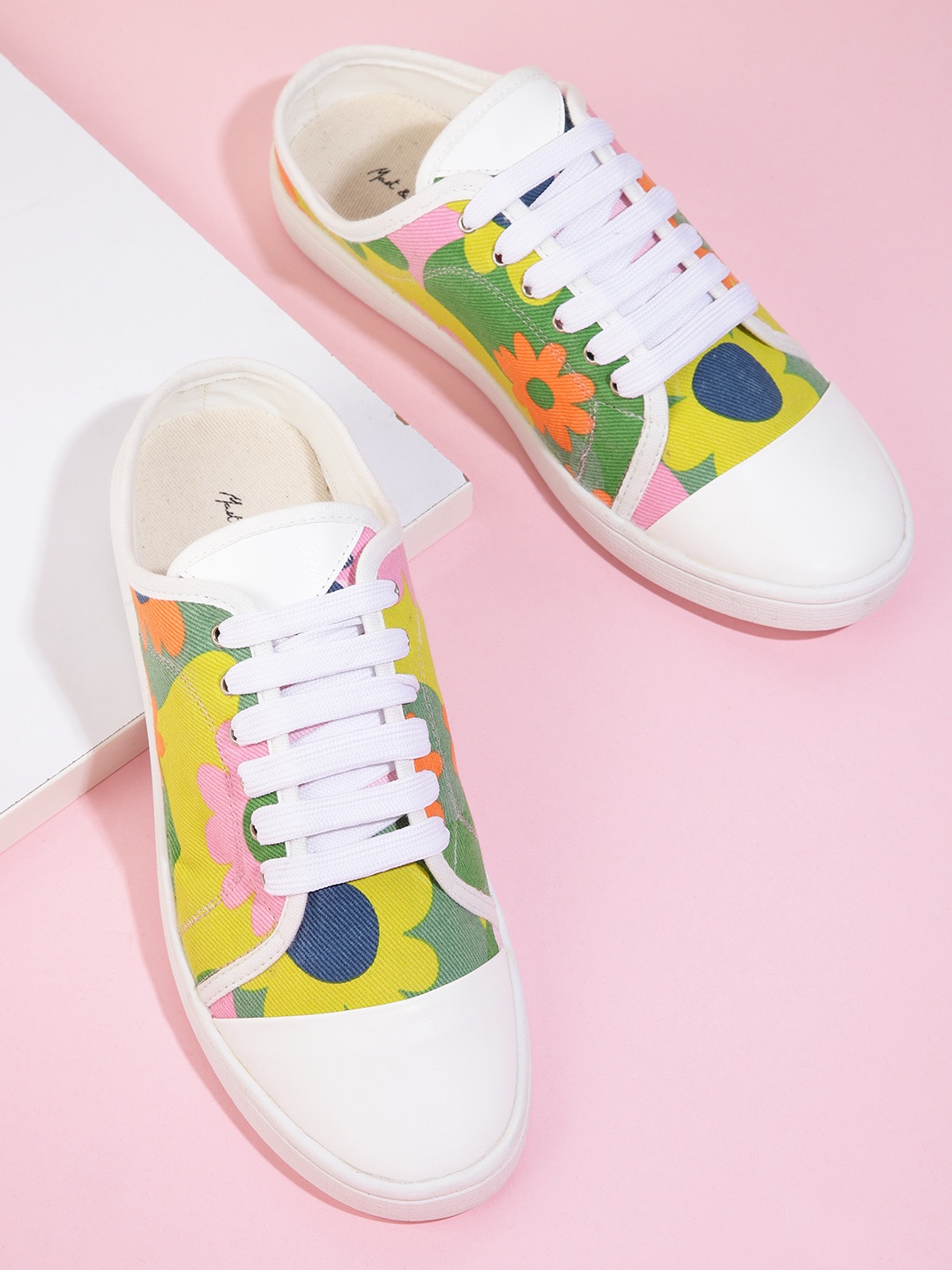 

Mast & Harbour Women Green & Pink Floral Printed Mule Sneakers