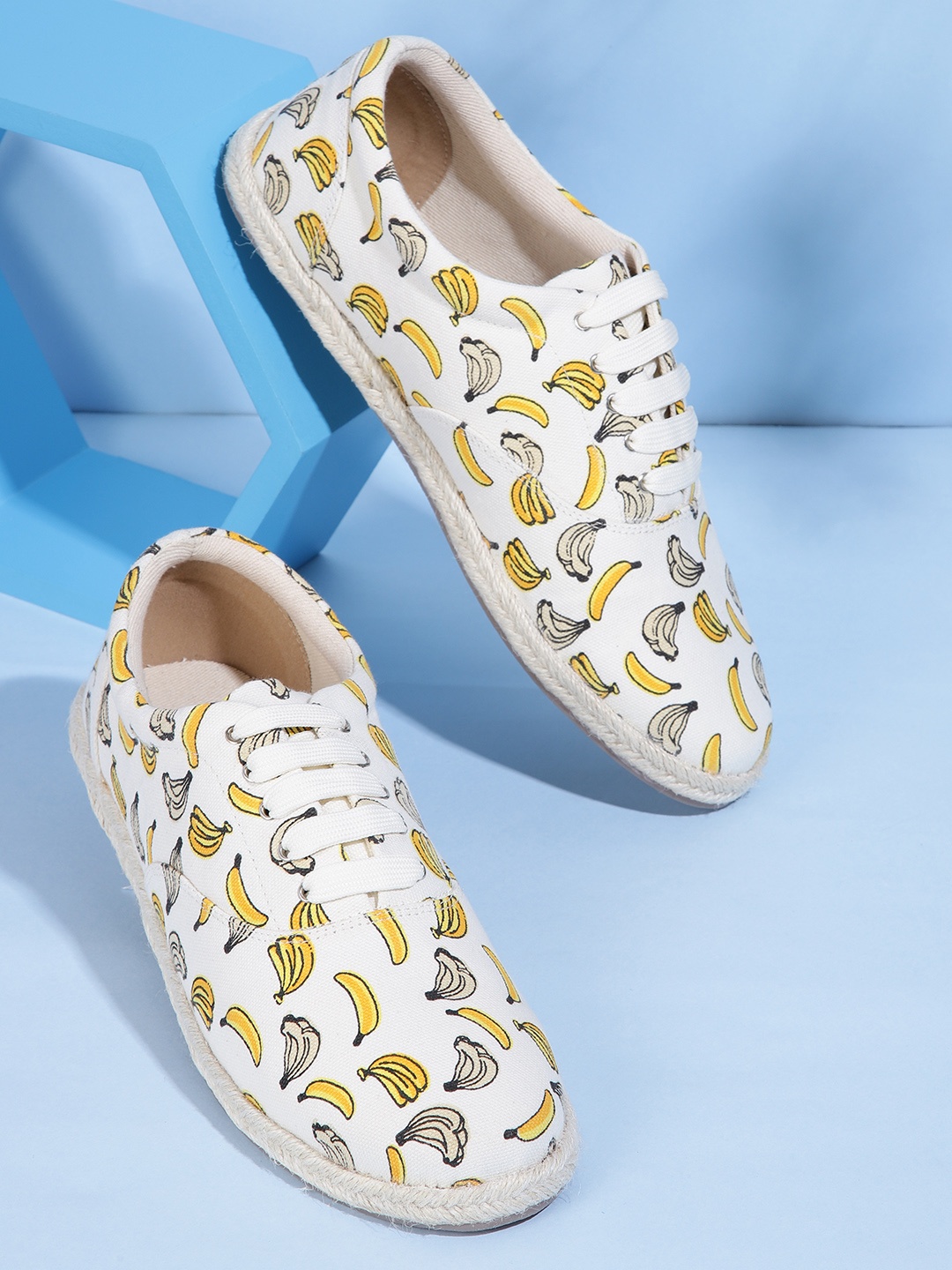 

Mast & Harbour Women White & Yellow Conversational Printed Espadrille Sneakers