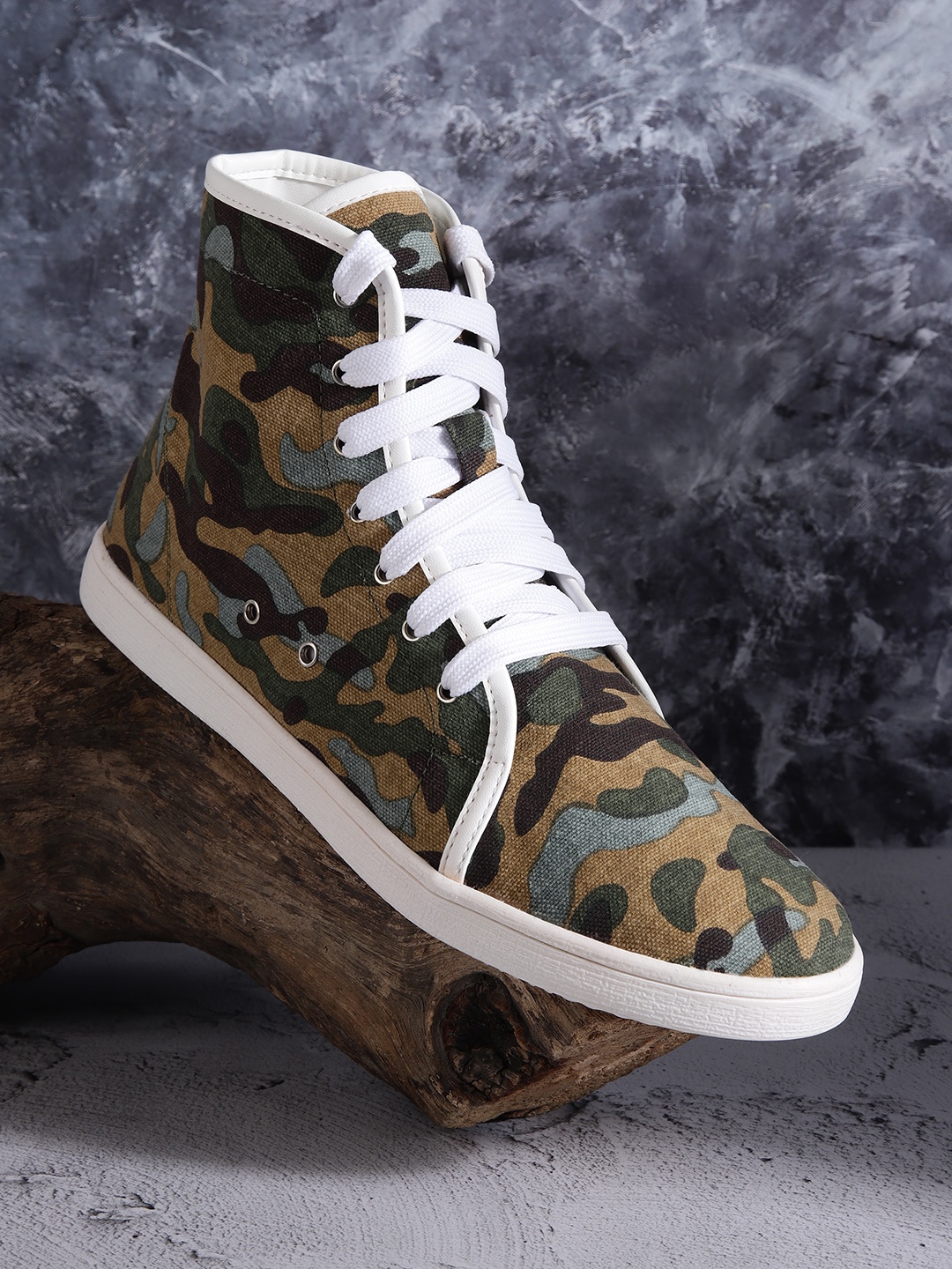 

Roadster Women Beige & Olive Green Camouflage Print Mid-Top Sneakers