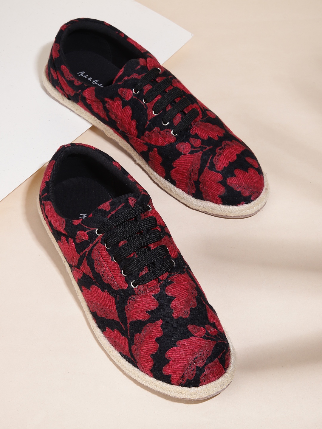 

Mast & Harbour Women Navy Blue & Maroon Floral Printed Espadrille Sneakers