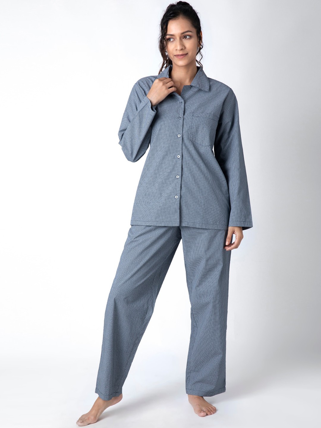 

FabAlley Women Blue Printed Pure Cotton Night Suits