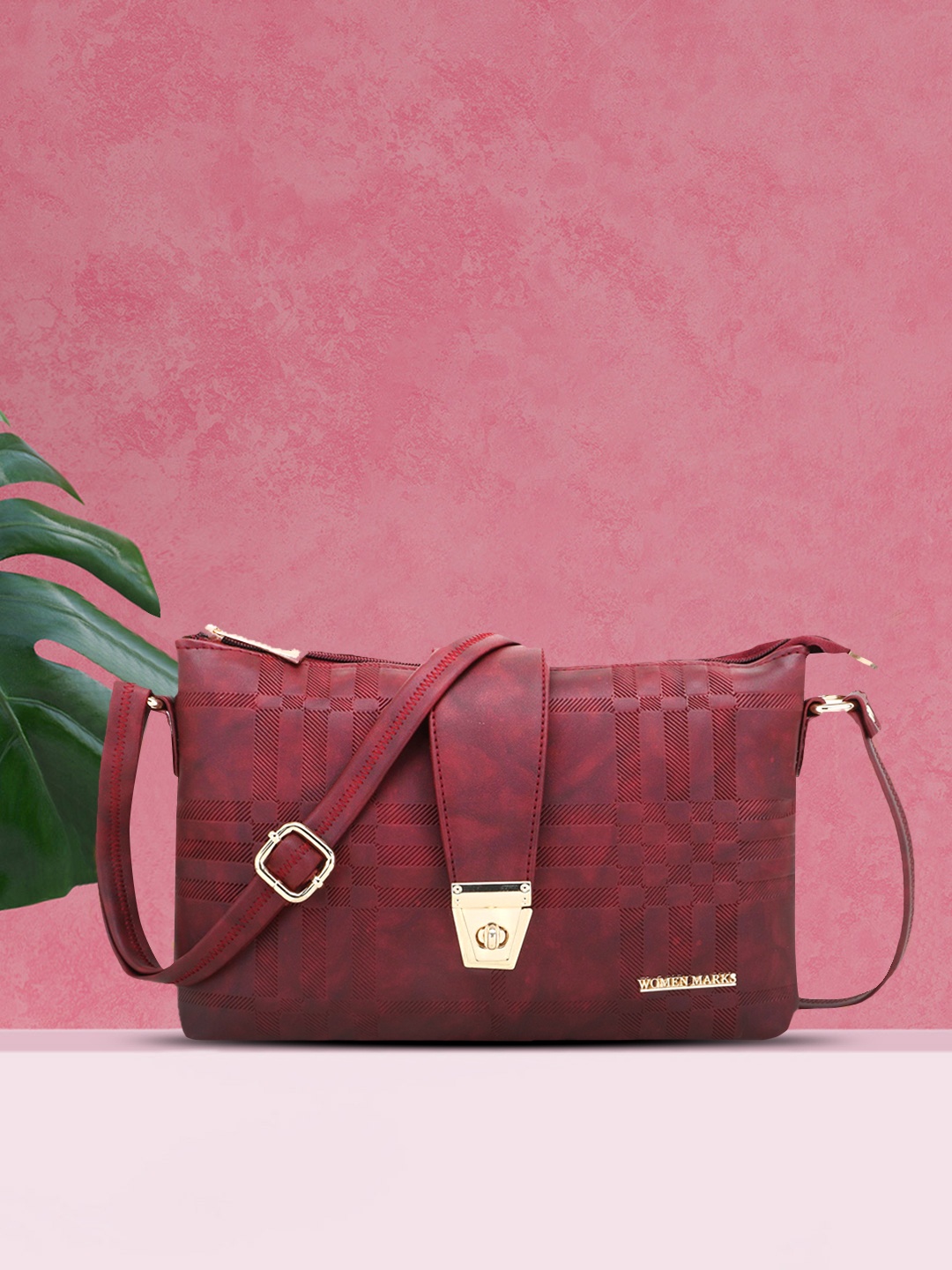 

WOMEN MARKS Maroon Textured PU Structured Sling Bag