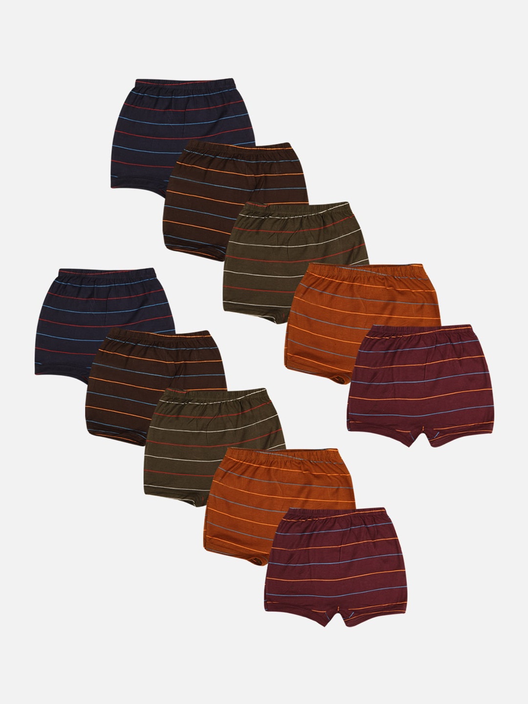 

PRIDE APPAREL Kids Set Of 10 Striped Cotton Trunks, Multi