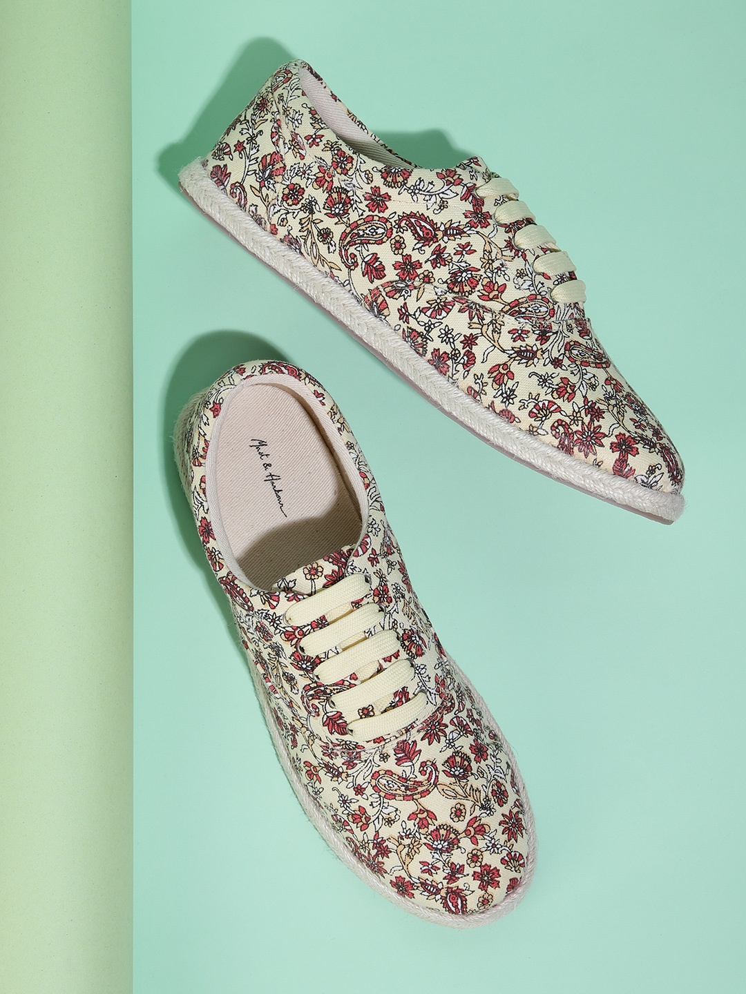 

Mast & Harbour Women Beige & Peach-Coloured Ditsy Ethnic Motifs Printed Espadrille Sneaker