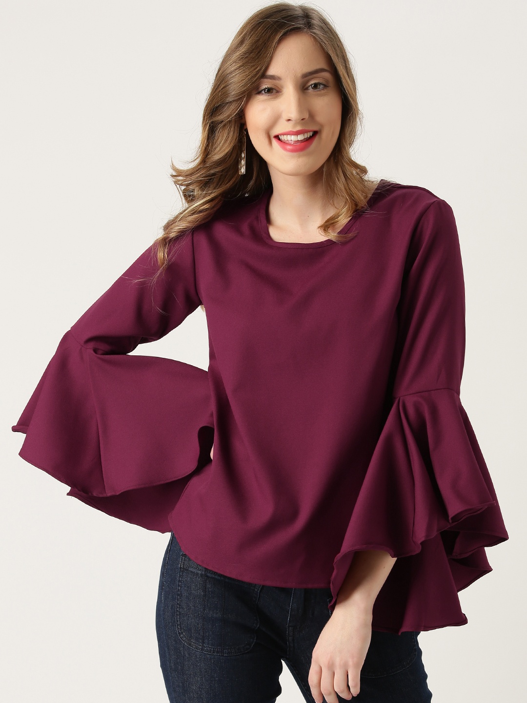 

Marie Claire Women Burgundy Solid Top