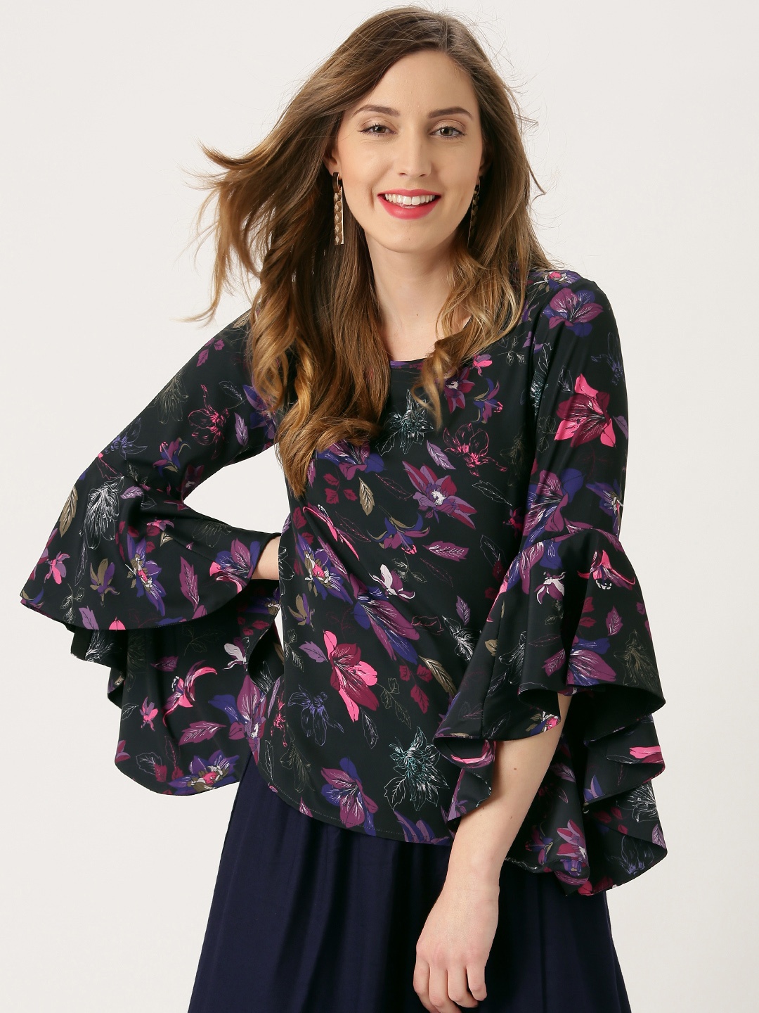 

Marie Claire Women Black Floral Print Top