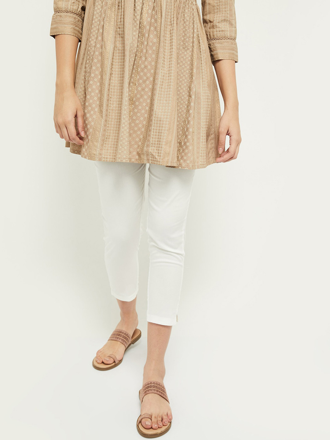 

max Women Off White Solid Trousers