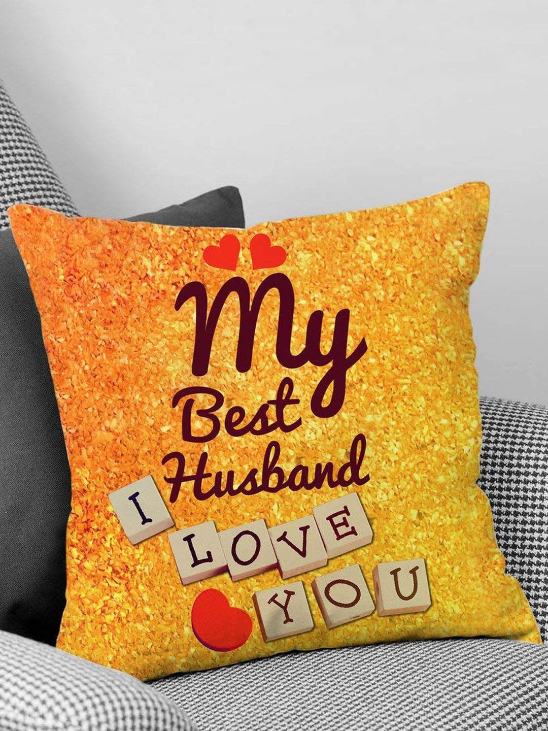 

TIED RIBBONS Valentine Special Gift for Husband Printed Cushion Cover with Filler, Orange