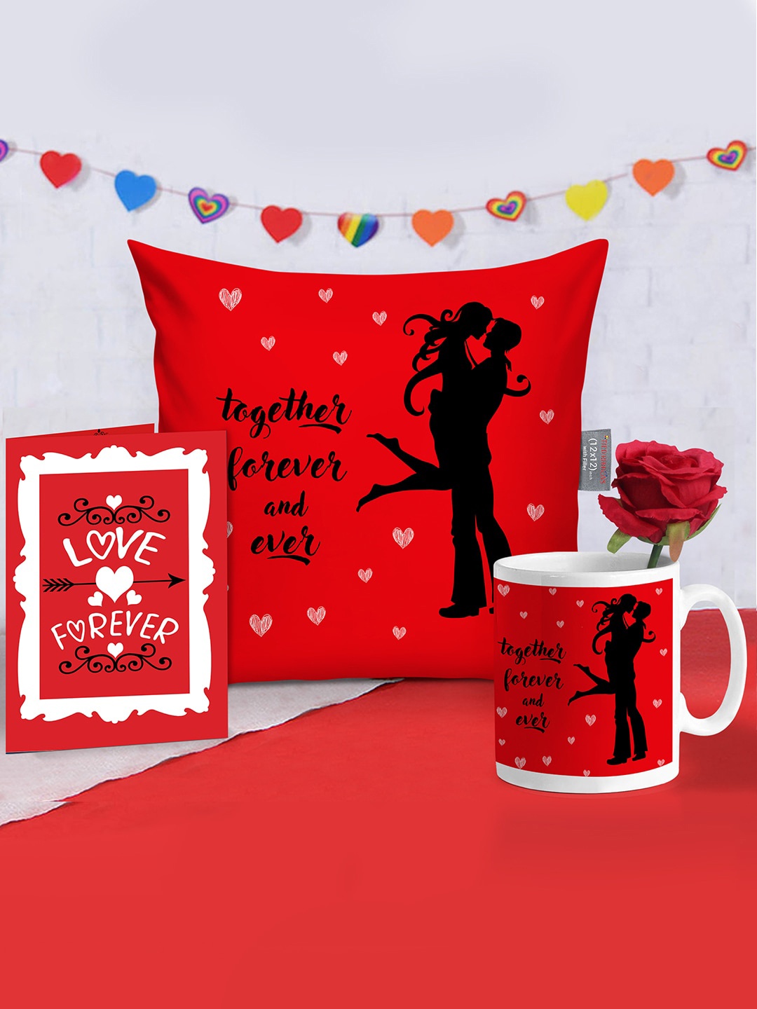 

TIED RIBBONS Valentine Special Rose - Cushion Cover with Filler-Mug & Card Combo Gift Set, Red