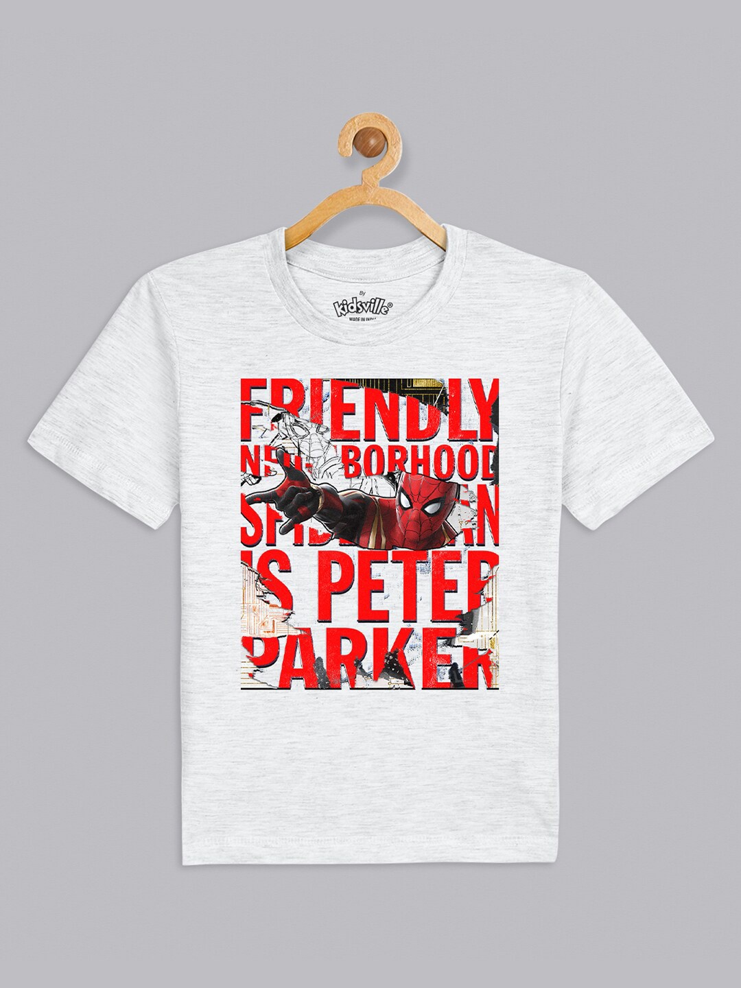

Kids Ville Boys Grey Melange Spider-Man Printed T-shirt