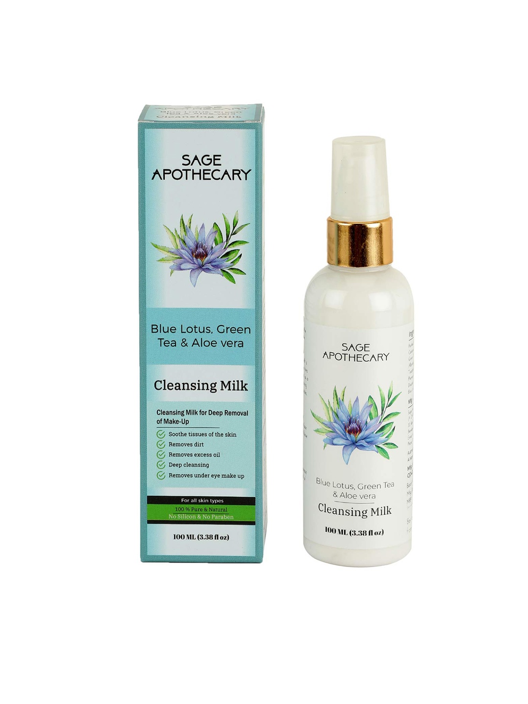 

SAGE APOTHECARY Blue Lotus Green Tea & Aloe Vera Cleansing Milk 100ml, White