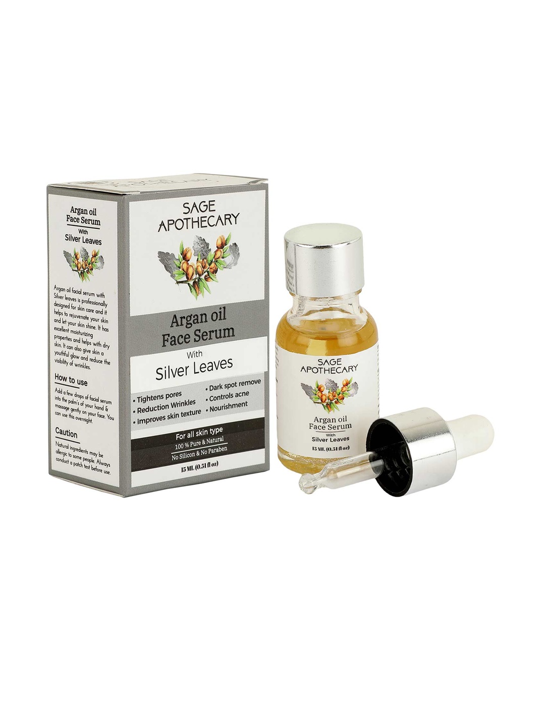 

SAGE APOTHECARY Argan Face Oil with Silver Leaves 15ml, Yellow