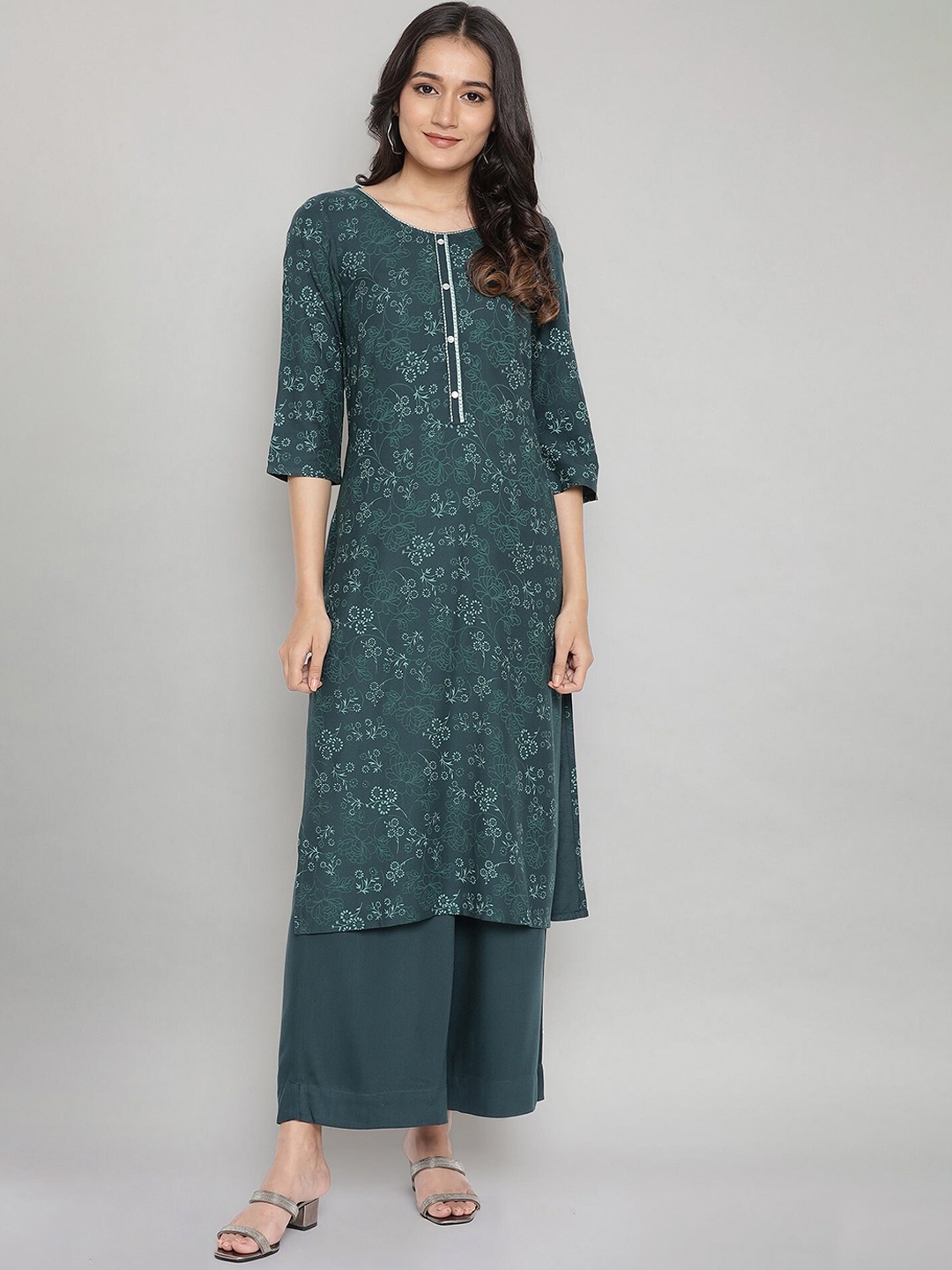 

AURELIA Women Green Ethnic Motifs Printed Kurta with Palazzos