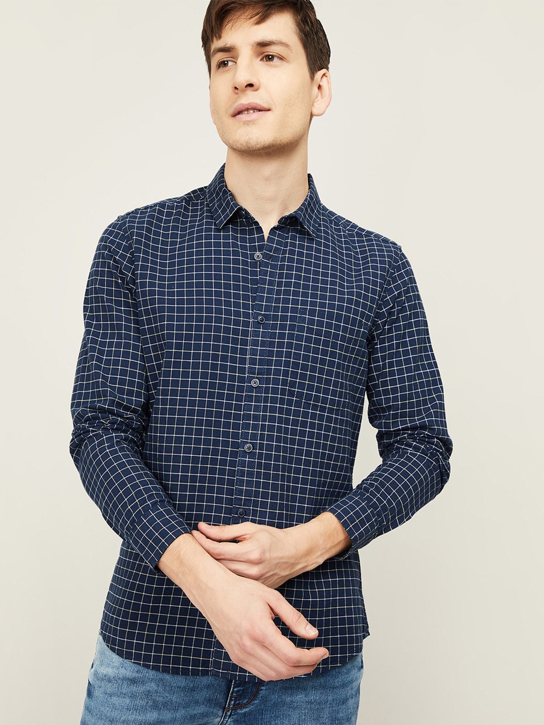

Fame Forever by Lifestyle Men Navy Blue Regular Fit Checked Cotton Casual Shirt