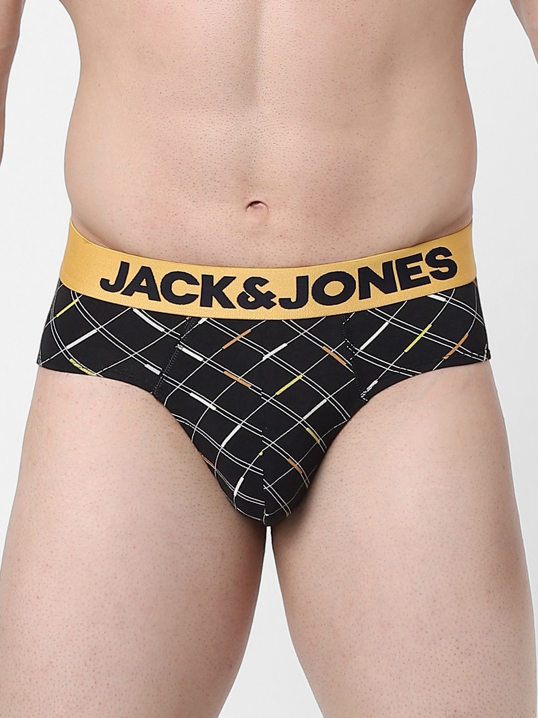 

Jack & Jones Men Black & White Checked Cotton Basic Briefs 122014901-2