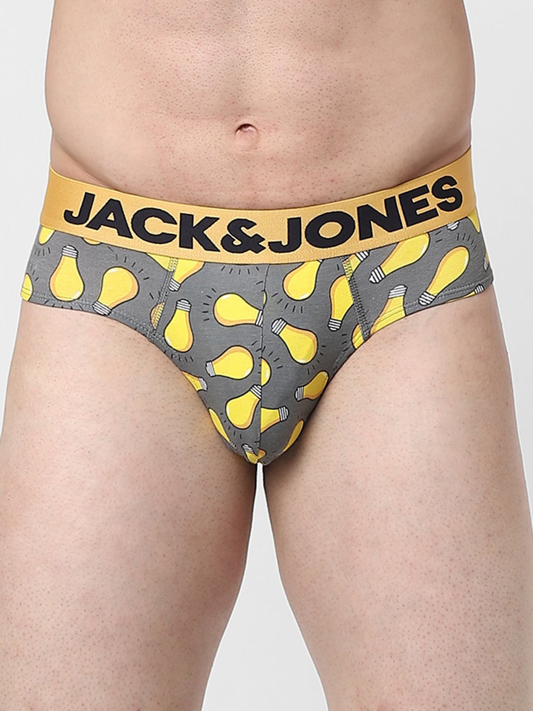 

Jack & Jones Men Grey & Yellow Printed Cotton Basic Briefs -122014801-2