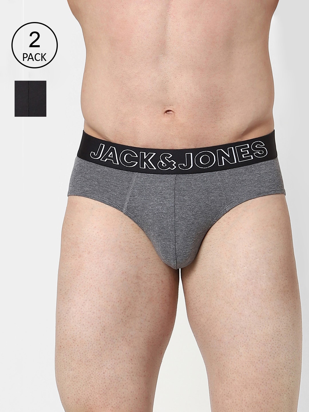 

Jack & Jones Men Pack Of 2 Solid Cotton Basic Briefs 191604001-2, Grey