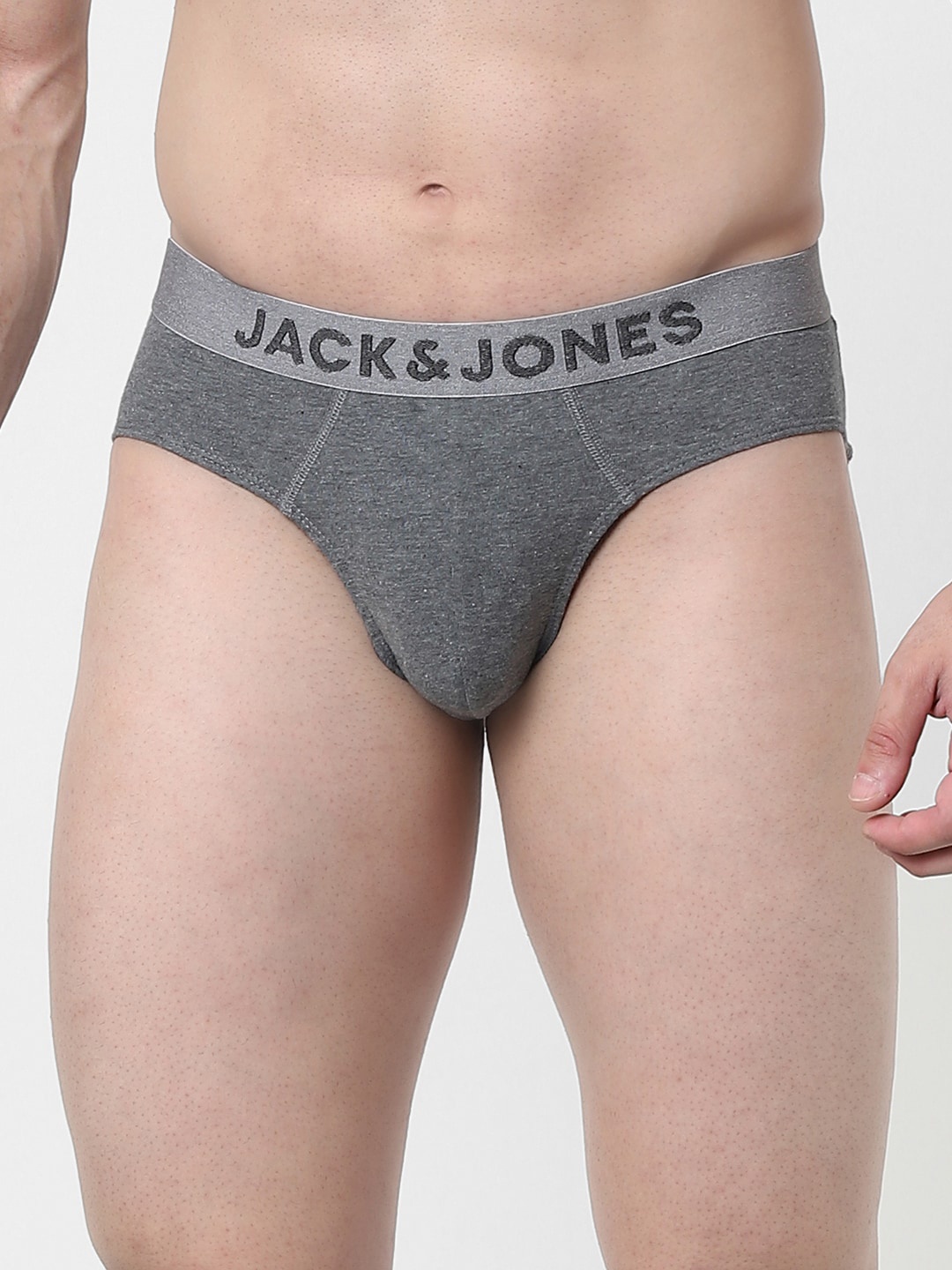 

Jack & Jones Men Grey Solid Cotton Basic Briefs 191603902-2