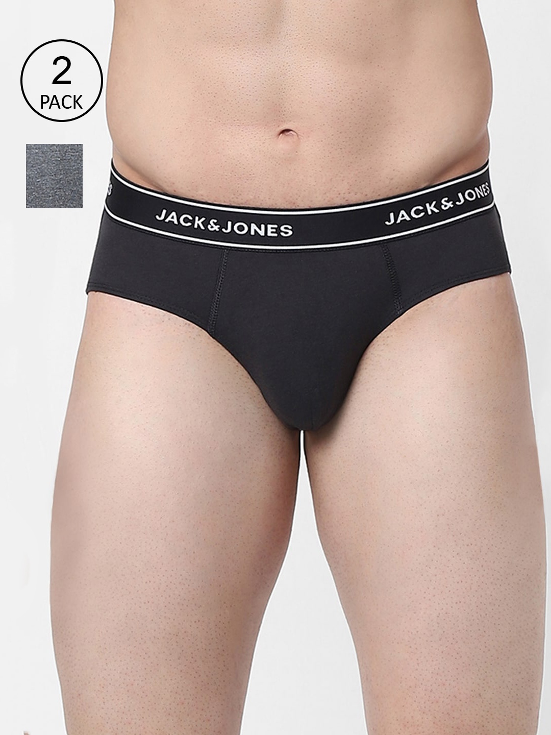 

Jack & Jones Men Pack Of 2 Solid Cotton Basic Briefs 122015202-2, Black