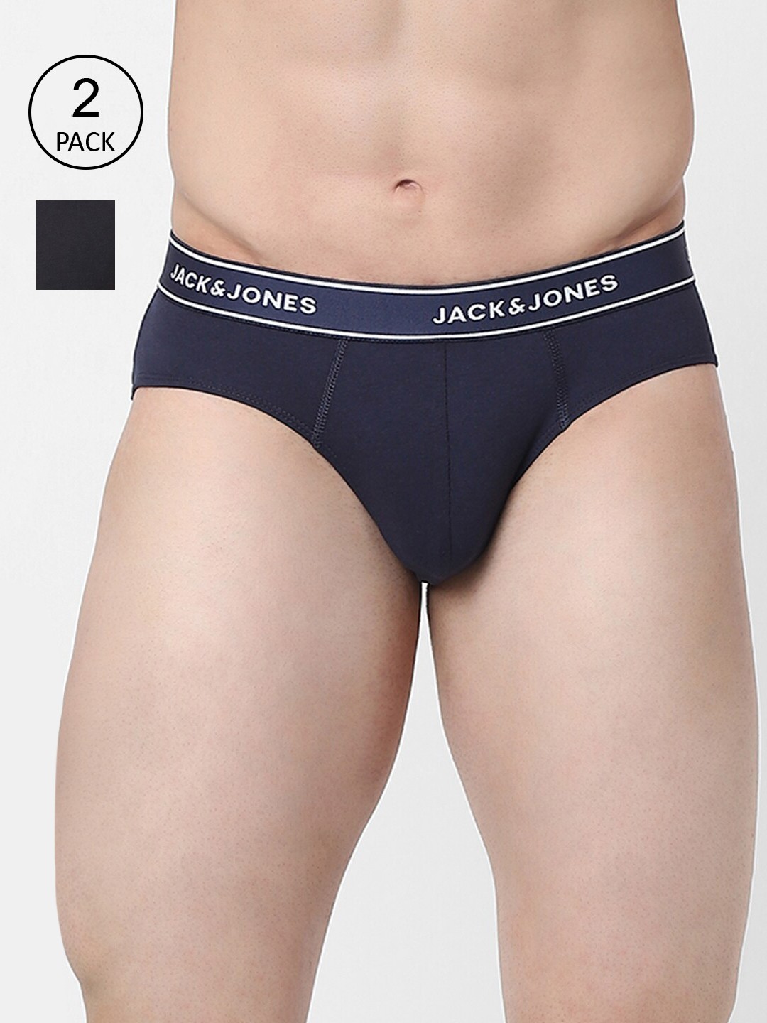 

Jack & Jones Men Pack Of 2 Solid Cotton Basic Briefs 122015201-2, Black