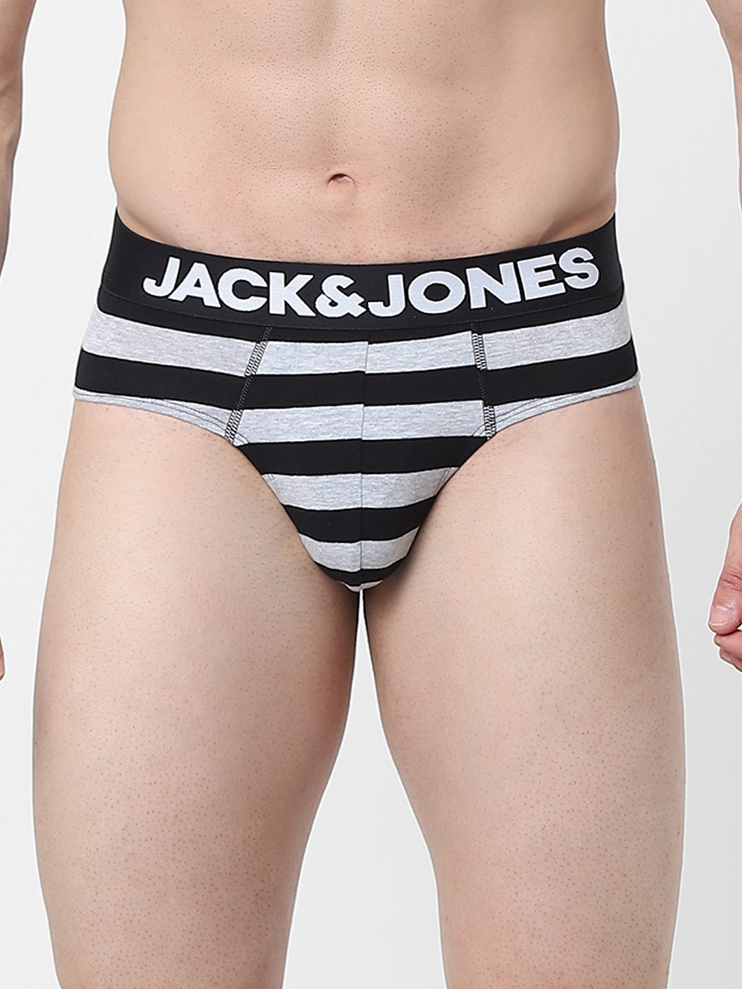 

Jack & Jones Men Black Striped Cotton Basic Briefs 122015001-2