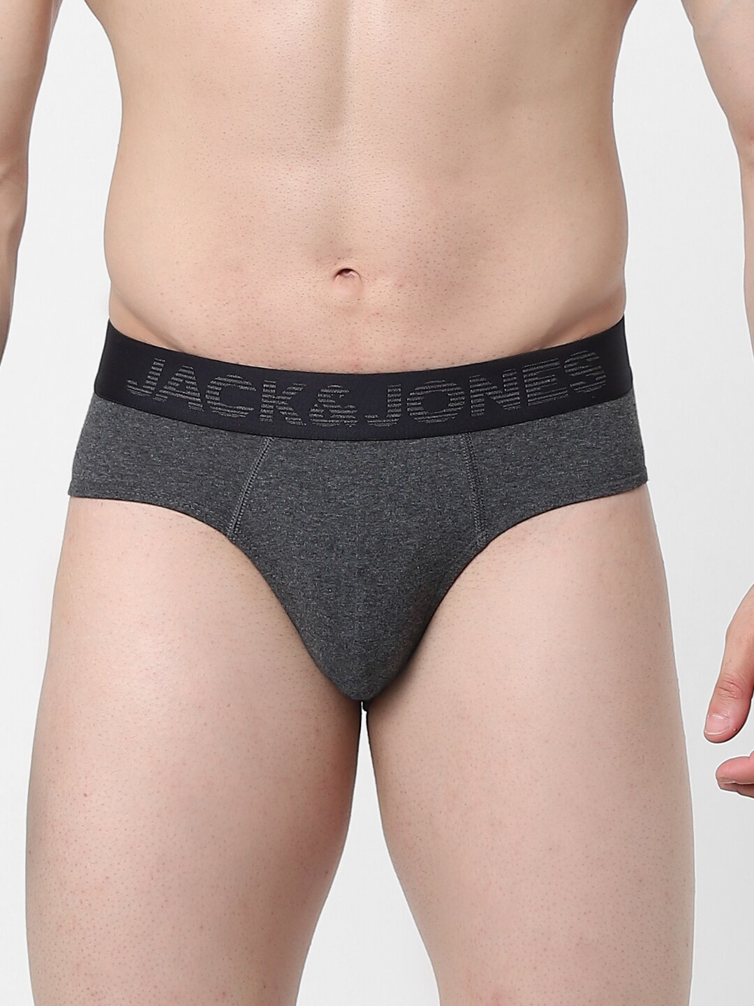 

Jack & Jones Men Grey Solid Cotton Basic Briefs