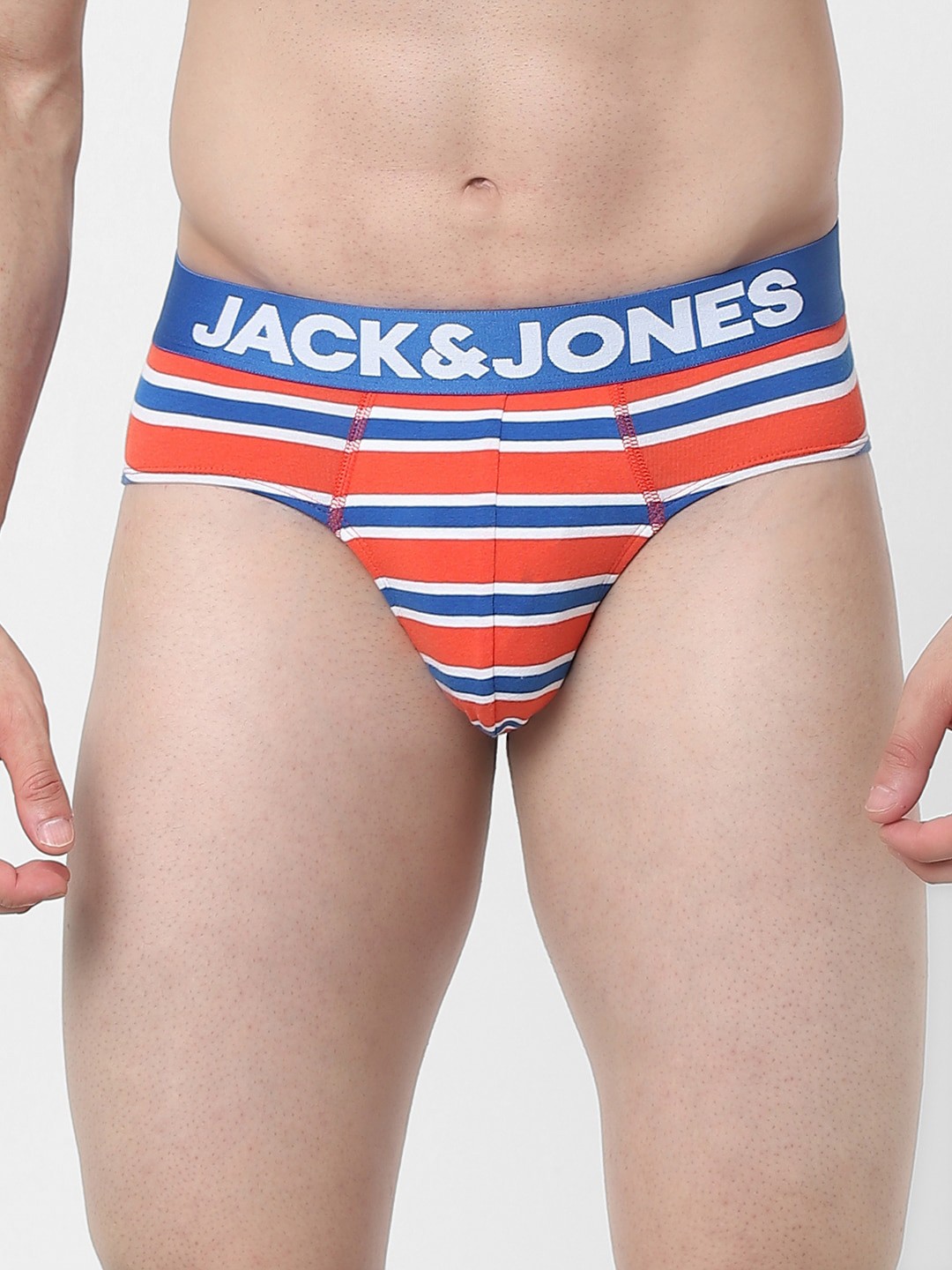 

Jack & Jones Men Red & Blue Striped Cotton Basic Briefs 122014401-2