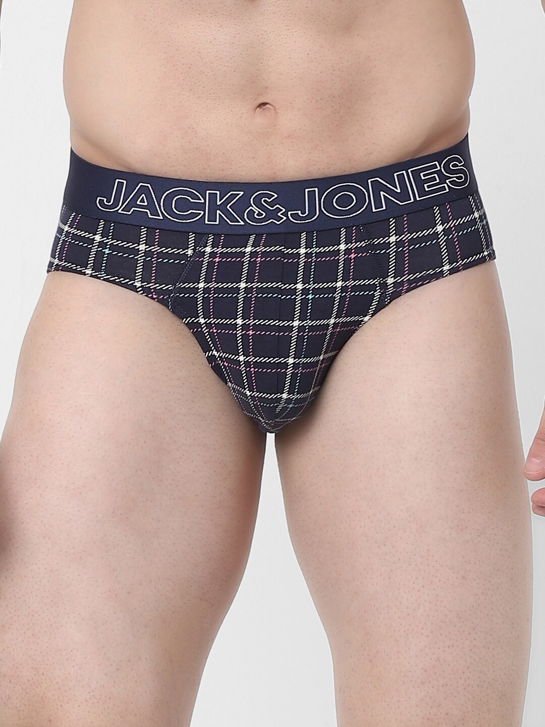 

Jack & Jones Men Navy Blue Checked Cotton Basic Brief 122014601-2