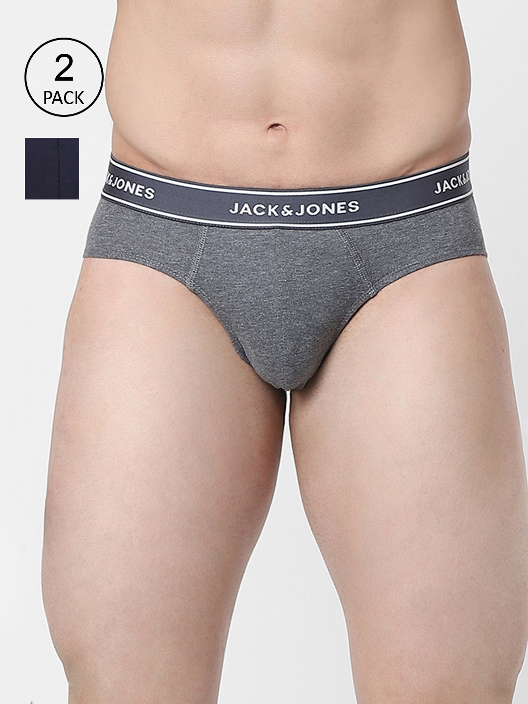 

Jack & Jones Men Pack of 2 Solid Cotton Basic Briefs, Grey