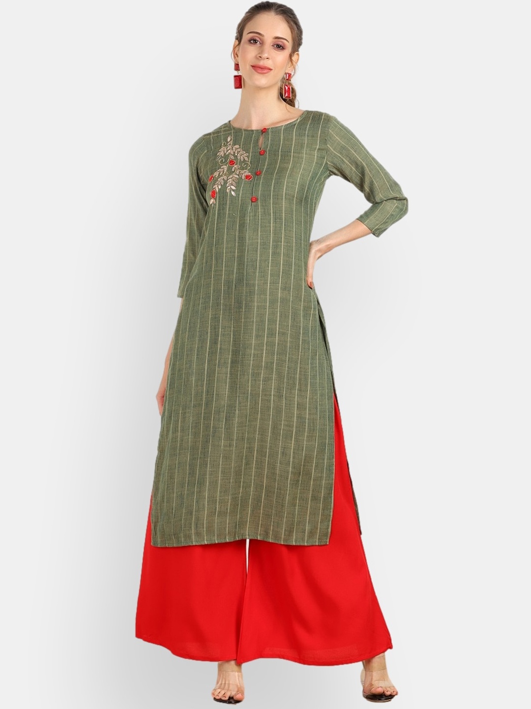 

VEDANA Women Green Striped Kurta