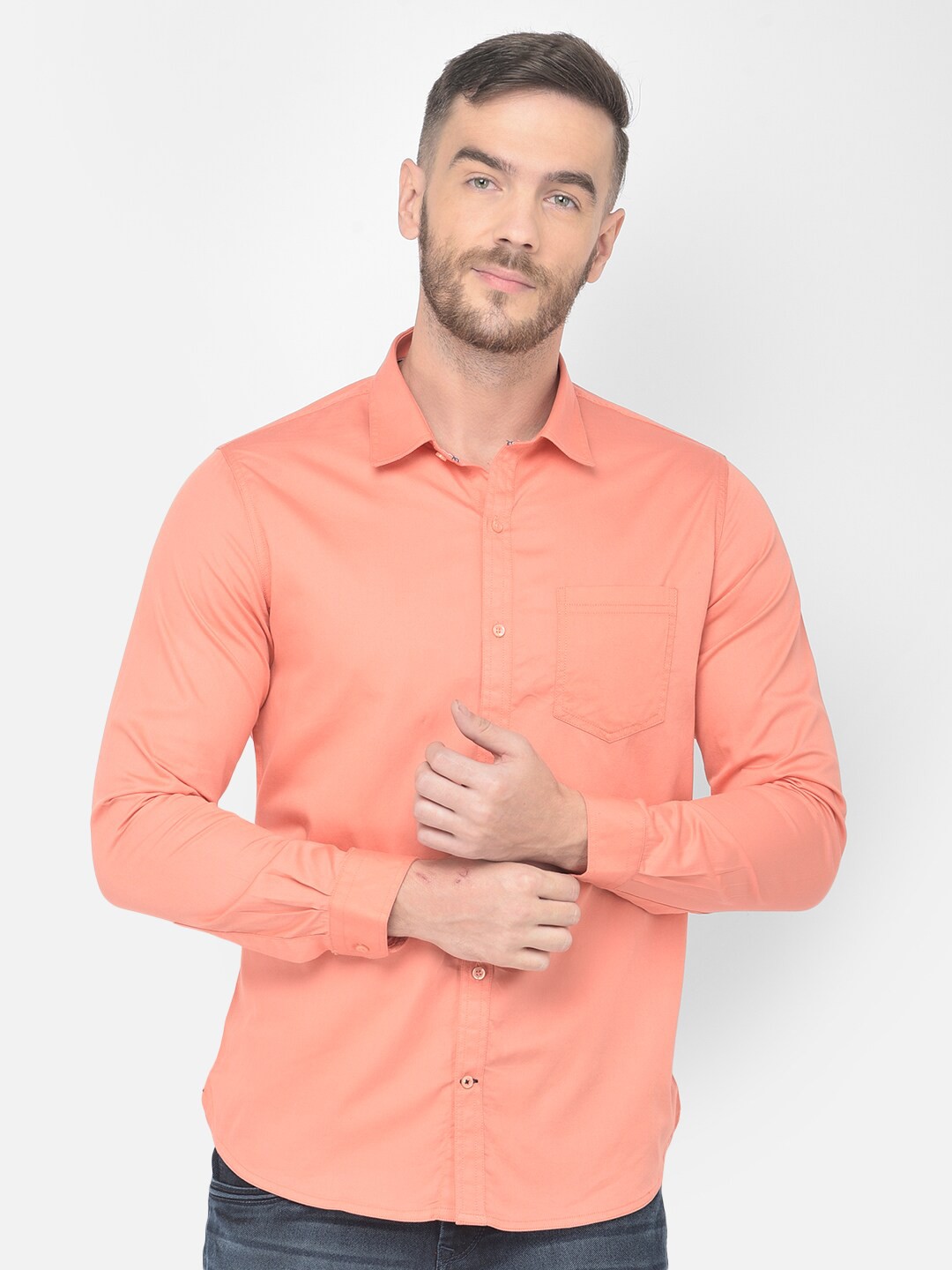 

Canary London Men Peach-Coloured Smart Slim Fit Casual Shirt