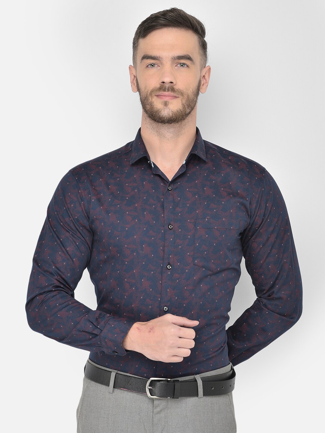 

Canary London Men Navy Blue Smart Slim Fit Printed Semiformal Shirt