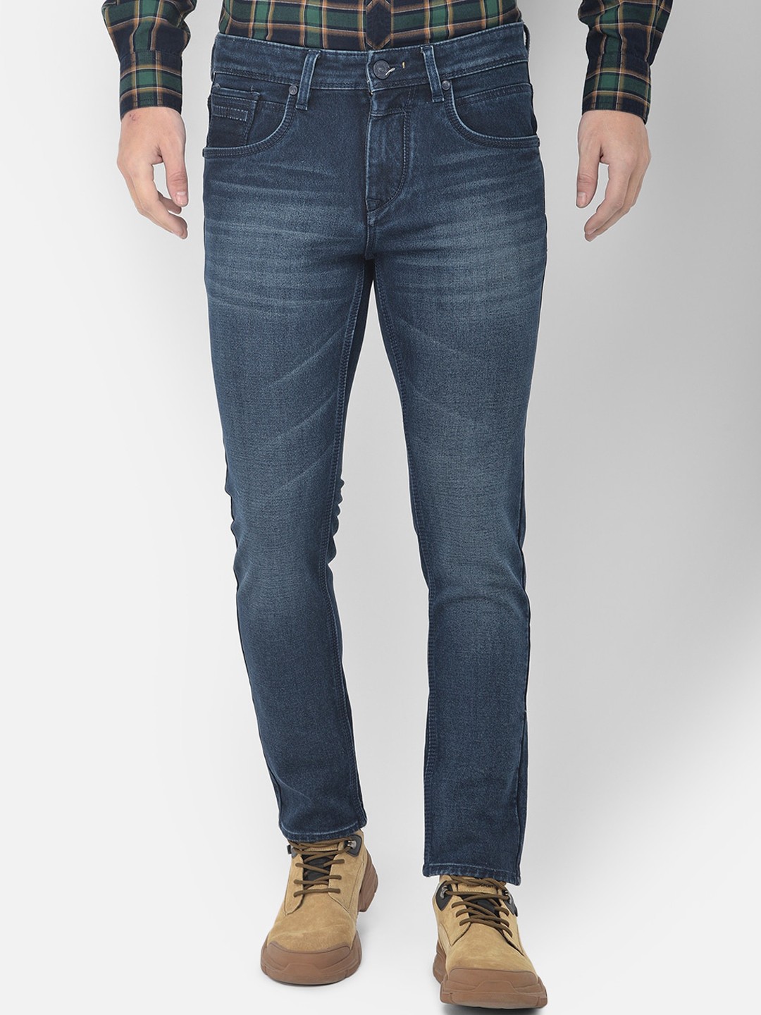

Canary London Men Blue Smart Tapered Fit Low-Rise Heavy Fade Embroidered Stretchable Jeans