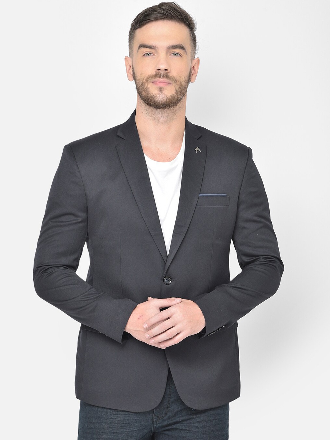 

Canary London Men Navy Blue Solid Slim-Fit Single-Breasted Casual Blazer