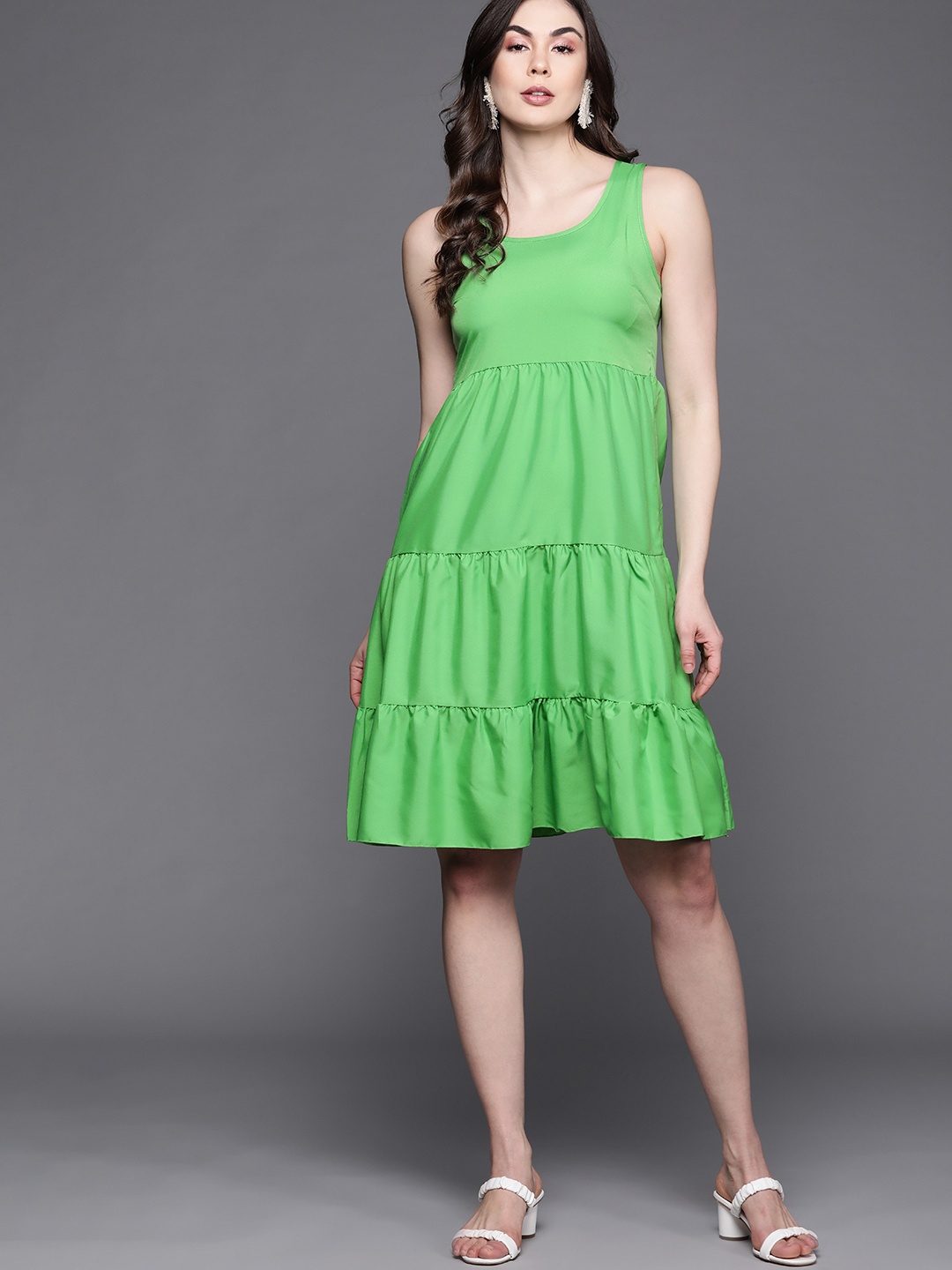 

JC Mode Women Green Solid A-Line Tiered Dress