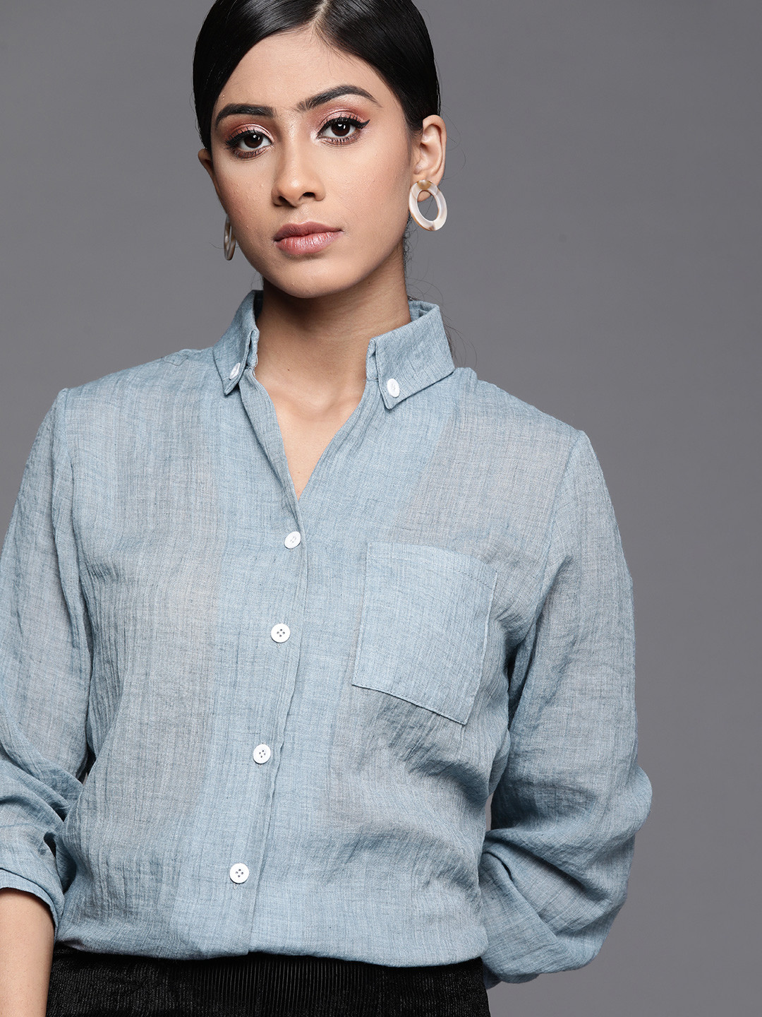 

JC Mode Women Blue Solid Casual Shirt