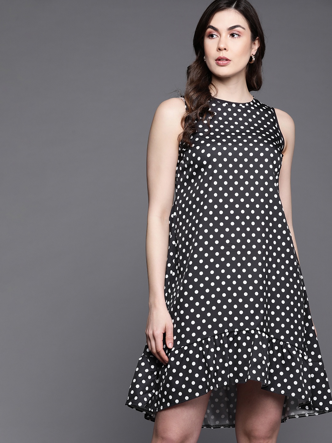 

JC Mode Black & White A-Line Polka Dot Print Dress