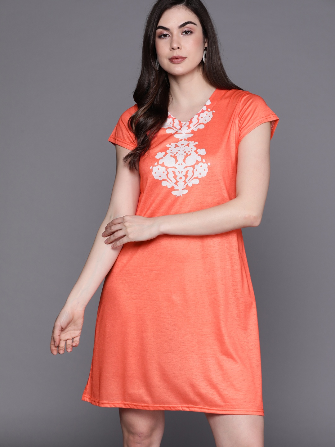 

JC Mode Orange & White Ethnic Printed A-Line Dress