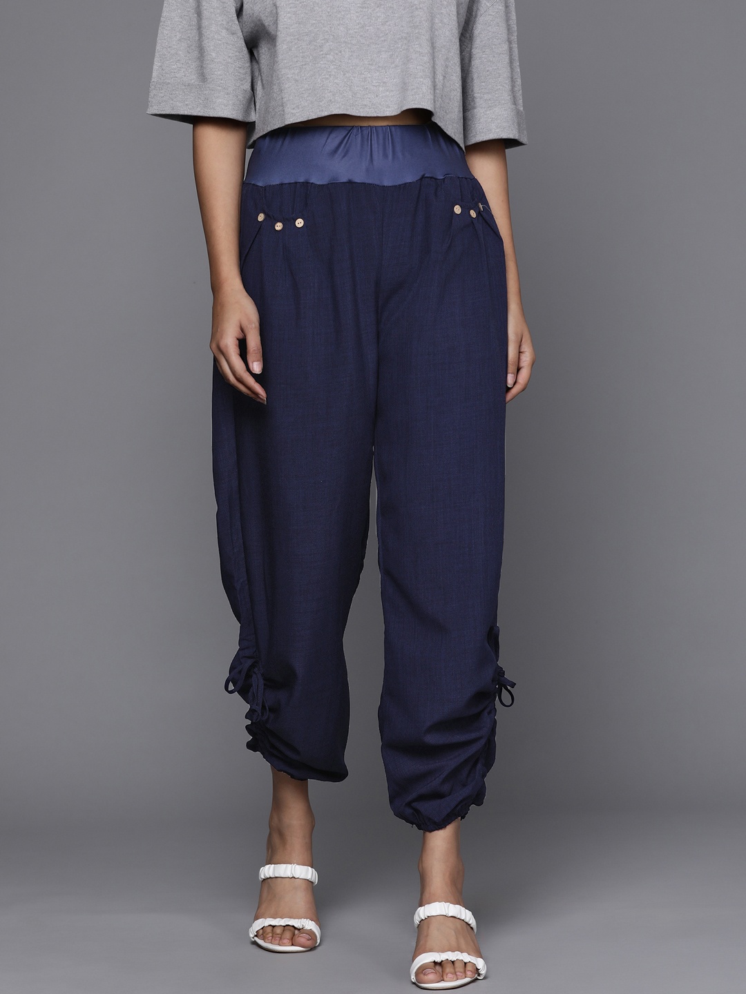 

JC Mode Women Navy Blue Solid High-Rise Joggers