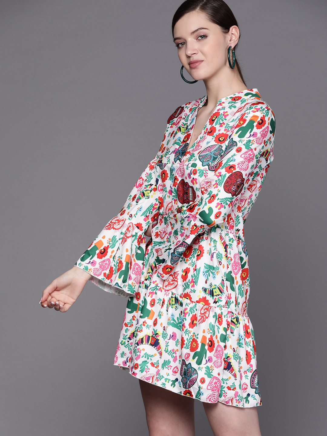 

JC Mode White & Pink Floral Printed A-Line Mini Dress