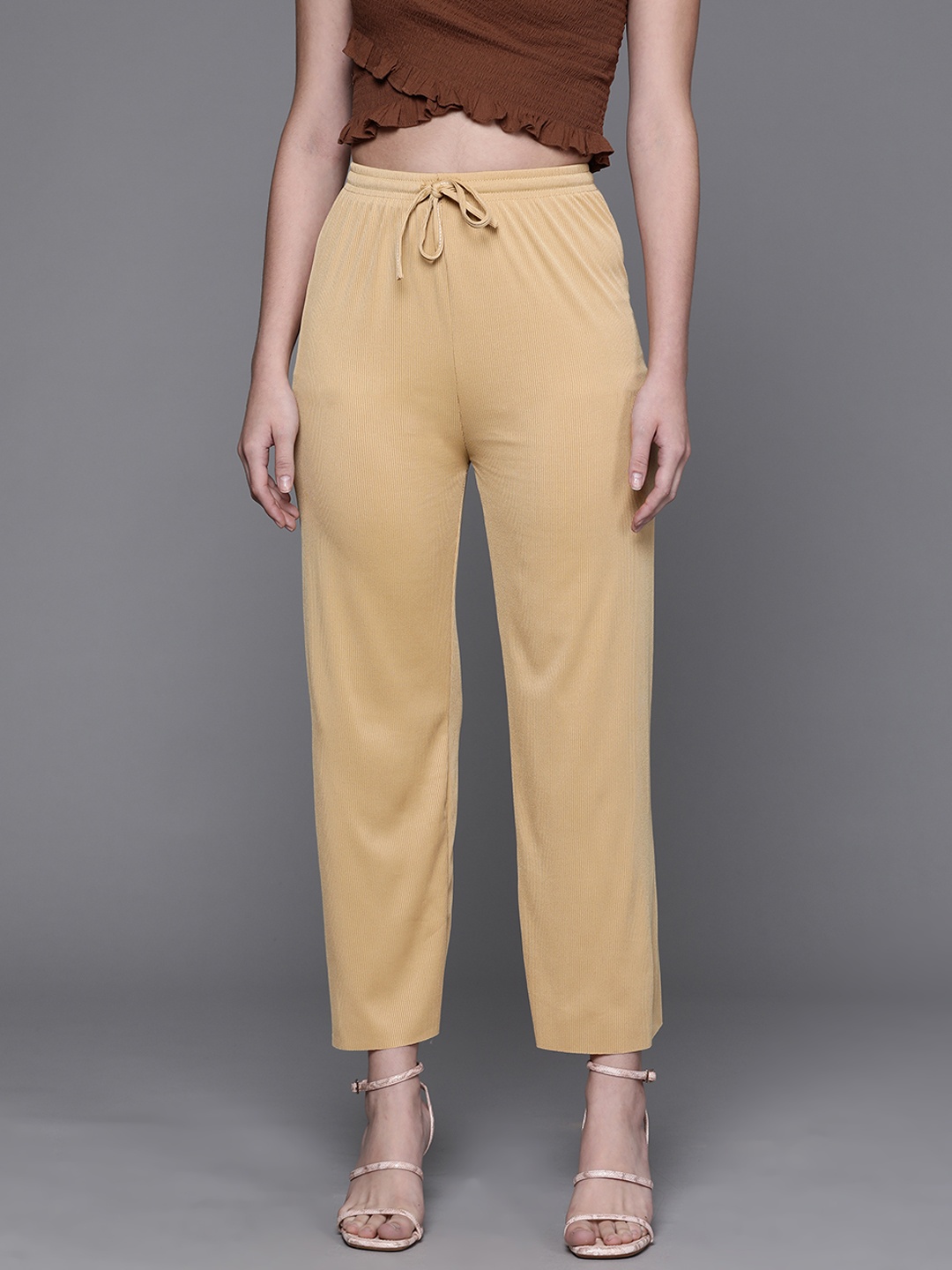 

JC Mode Women Khaki Solid Trousers