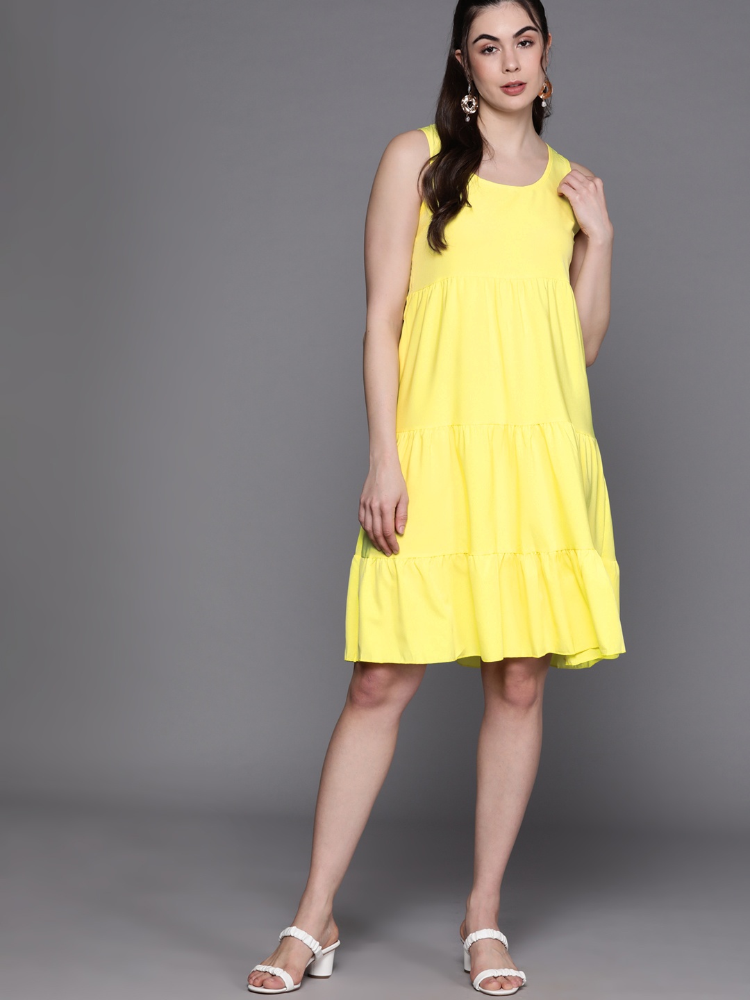 

JC Mode Yellow Solid A-Line Tiered Dress