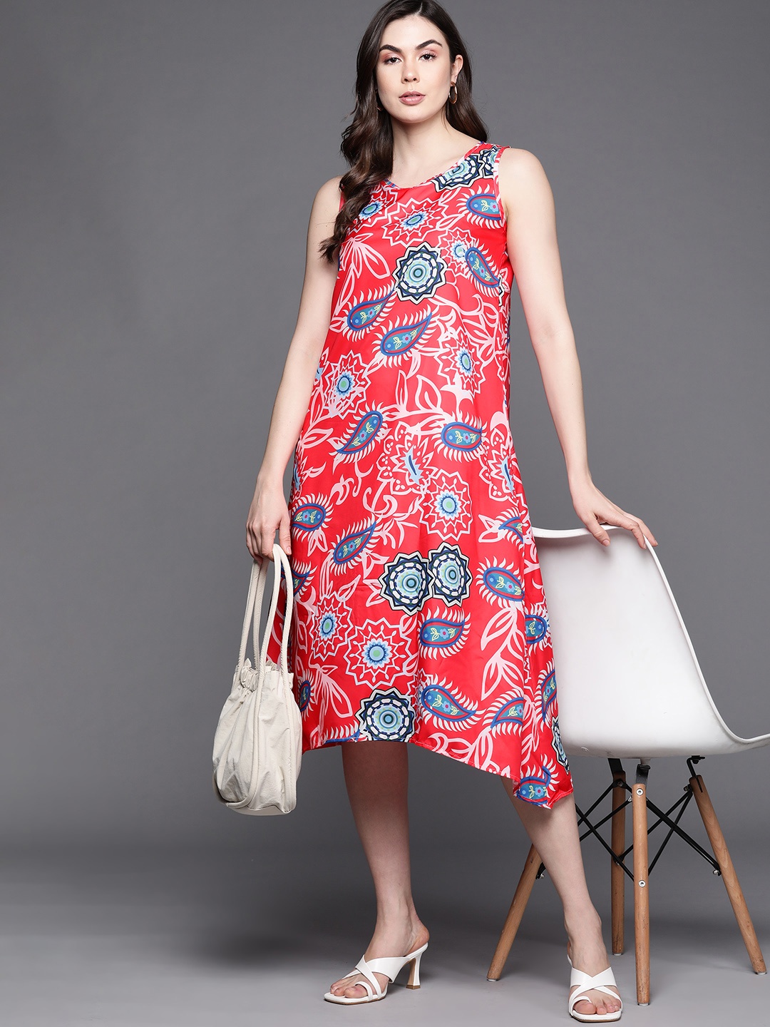 

JC Mode Red & White Ethnic Motifs A-Line Dress