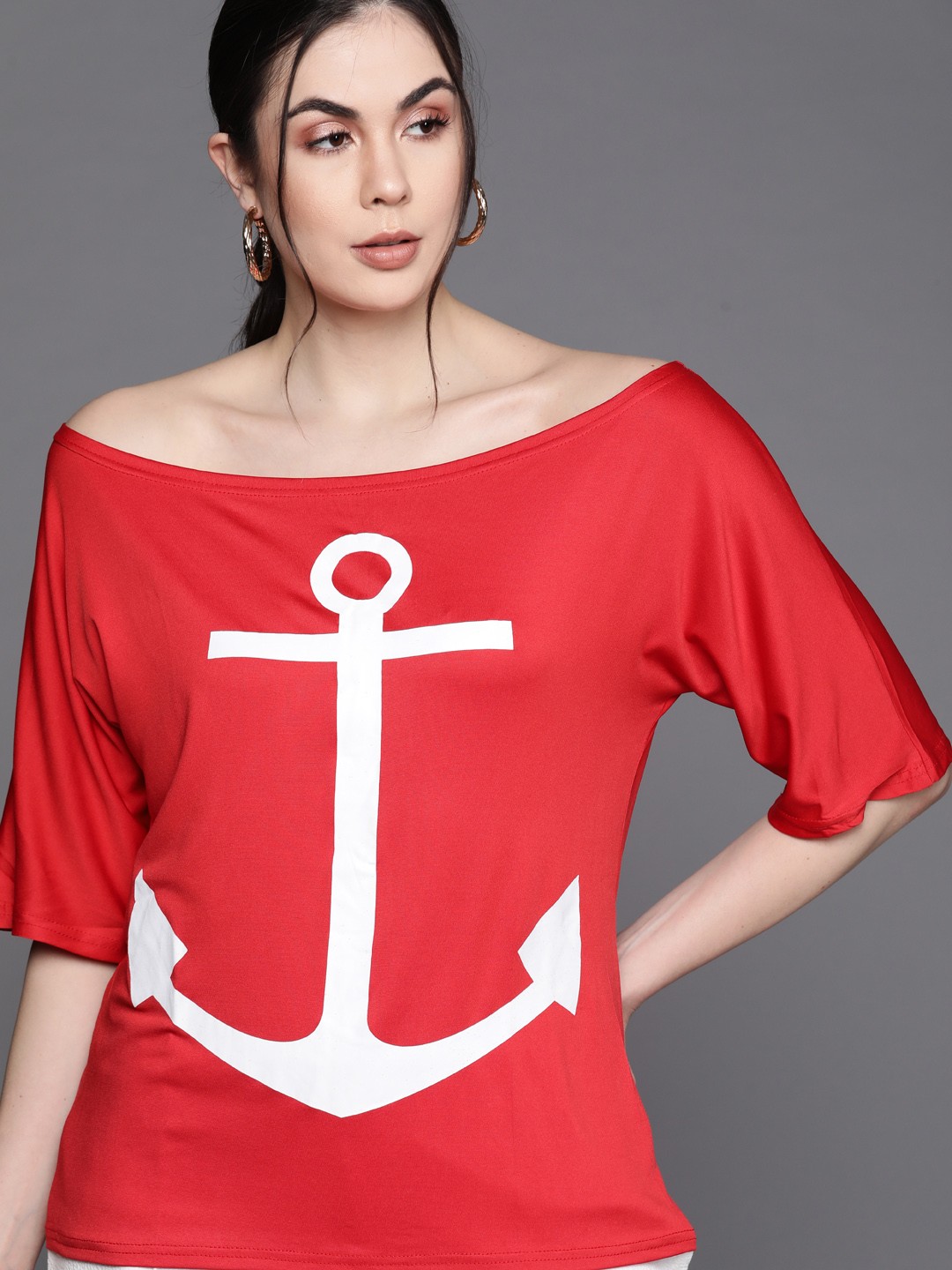 

JC Mode Women Red & White Printed Top