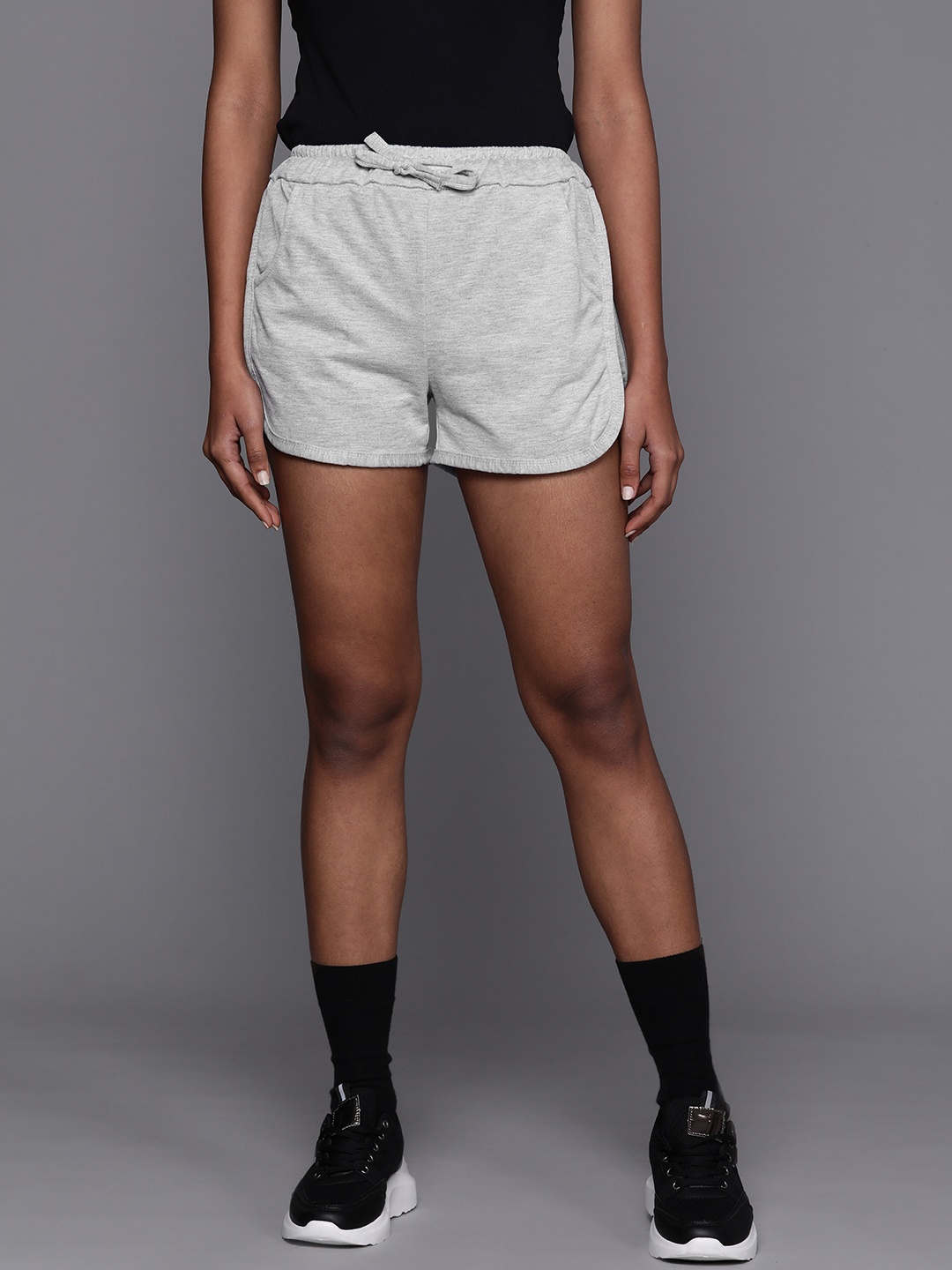 

JC Mode Women Grey Melange Solid Shorts