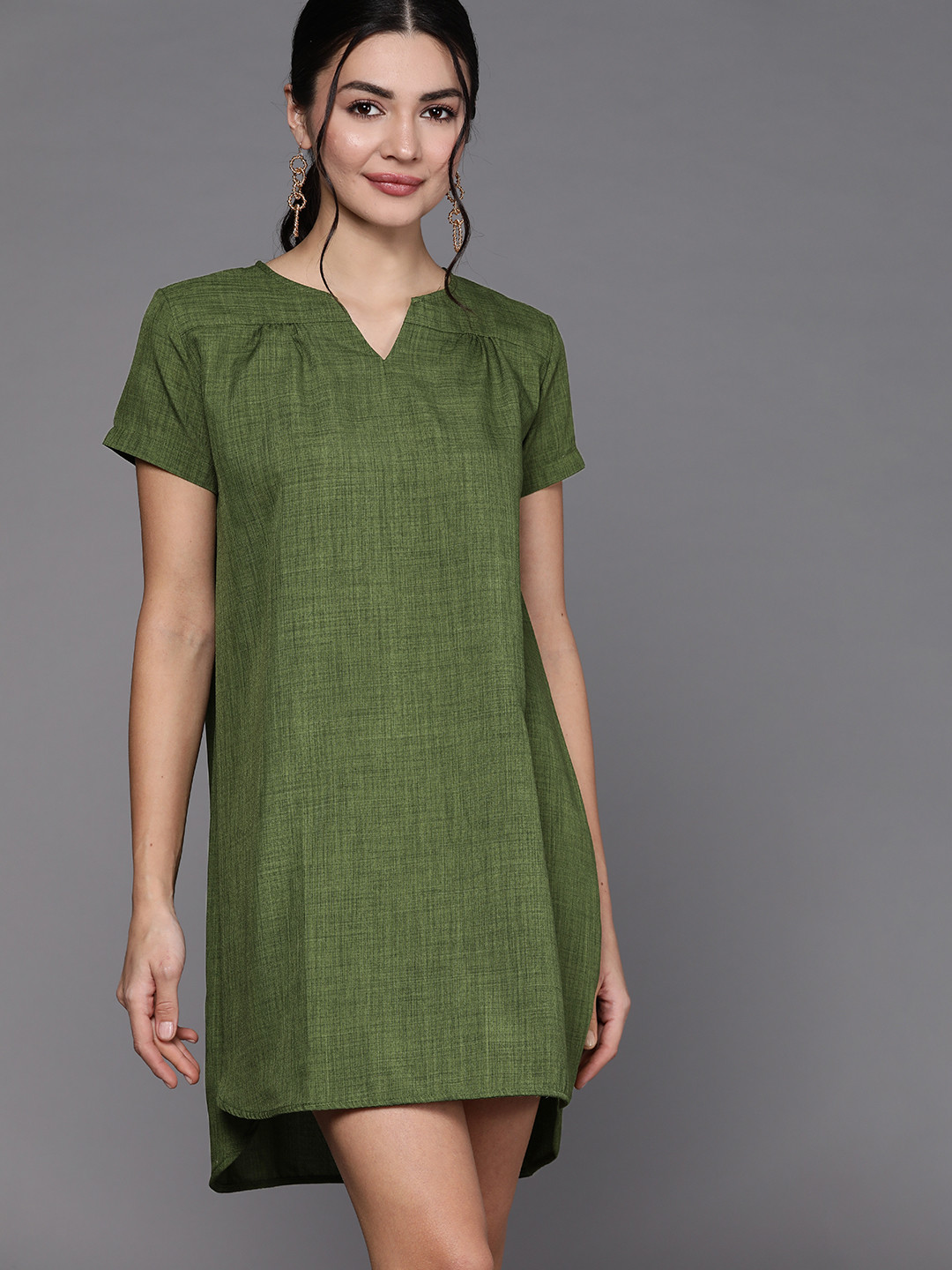 

JC Mode Olive Green Solid A-Line Dress