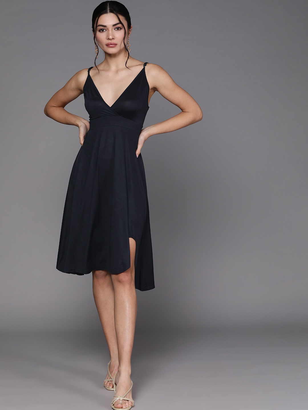 

JC Mode Navy Blue Solid Wrap Dress
