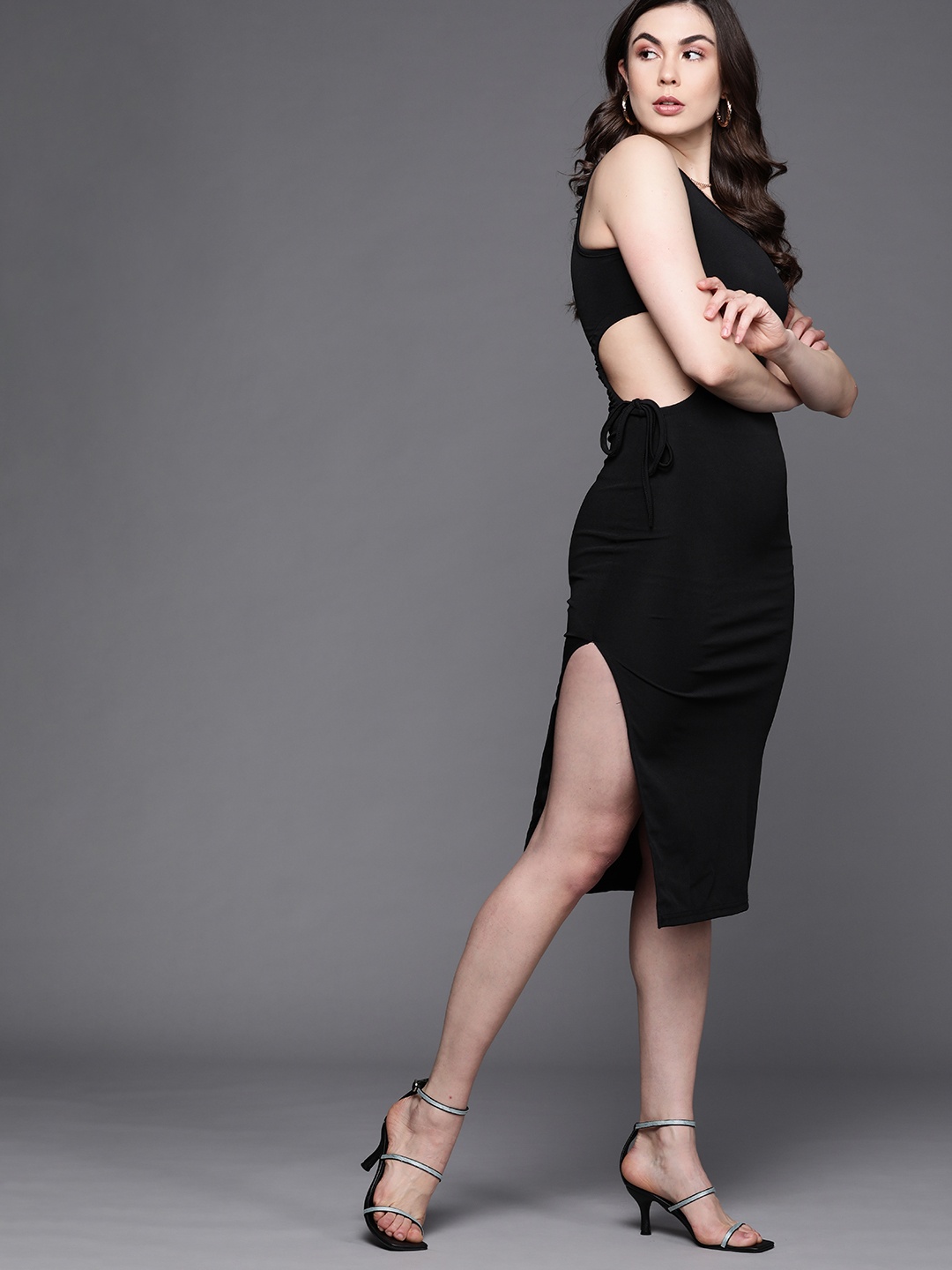

JC Mode Women Black Solid Bodycon Midi Dress