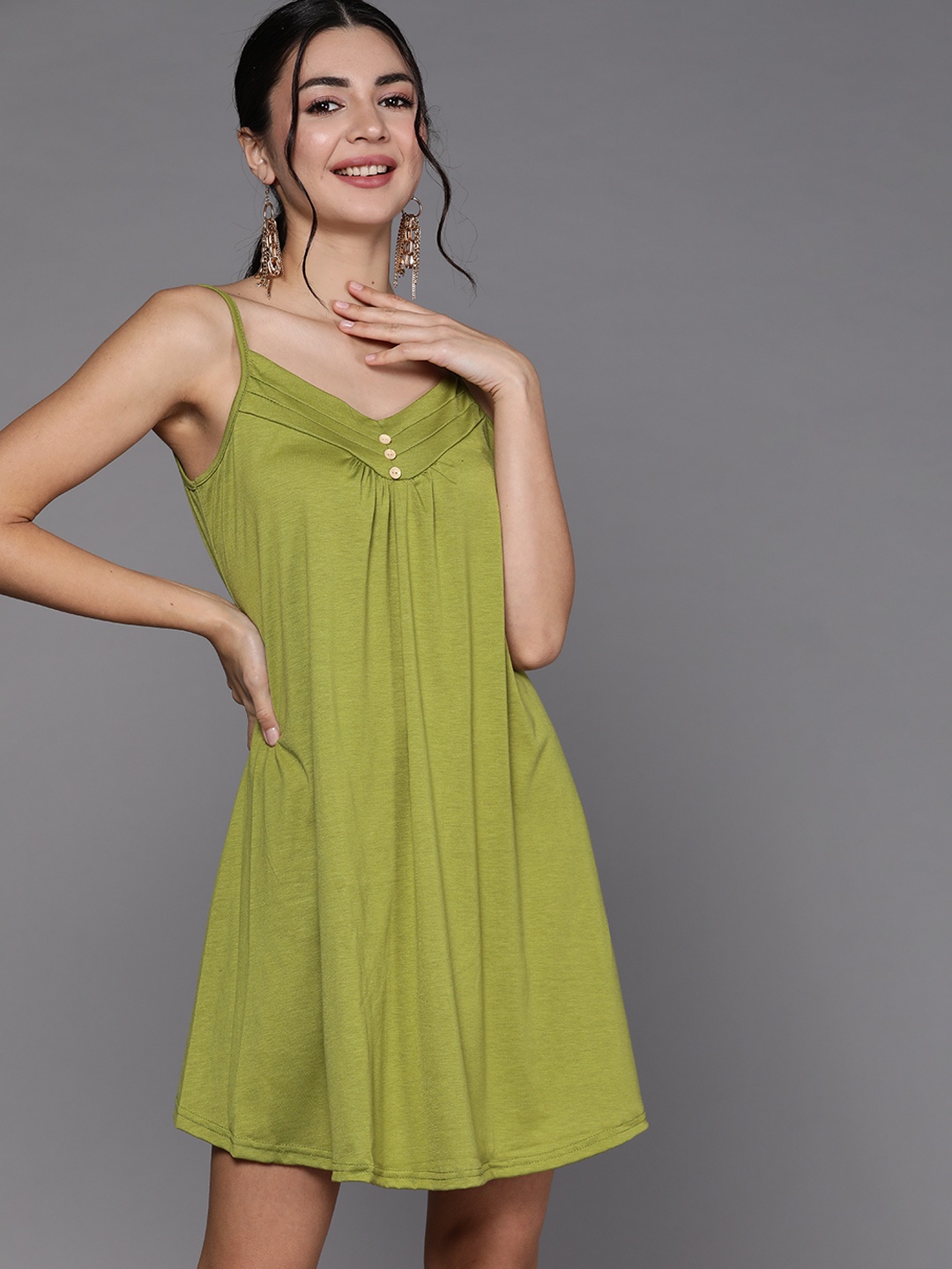 

JC Mode Green Solid A-Line Dress